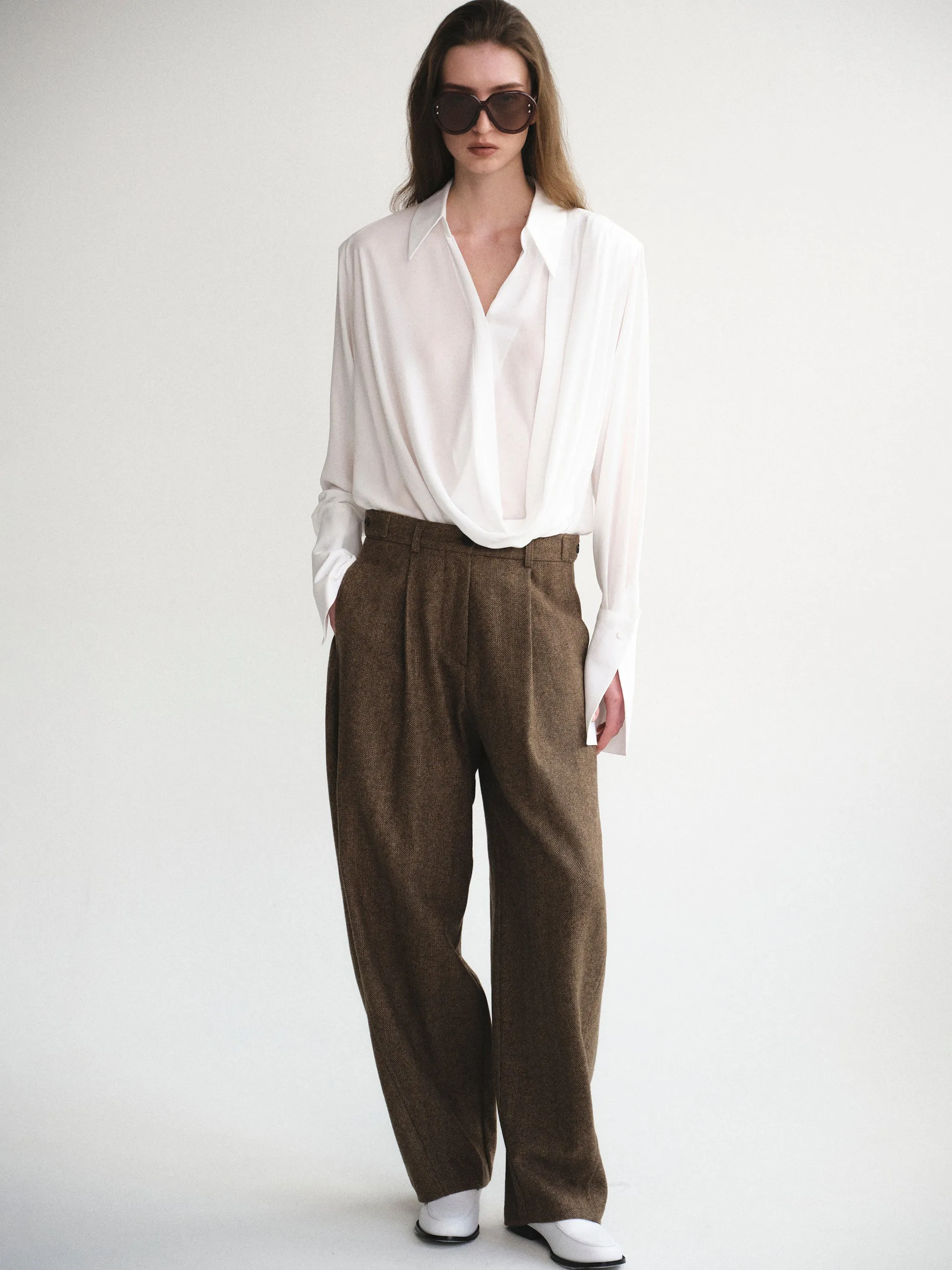 Herringbone Tuck Trousers, Brown sold by Source Unknown product image thumbnail 3