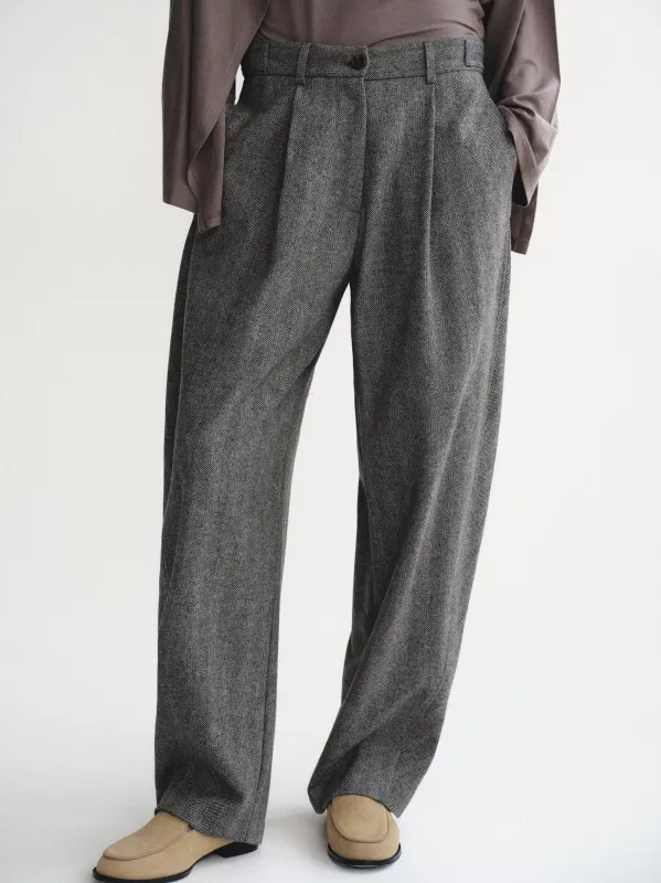 Herringbone Tuck Trousers, Charcoal sold by Source Unknown