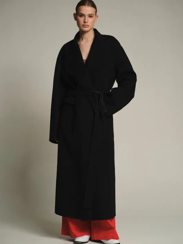 100% Wool Shawl-Collar Coat, Black sold by Source Unknown