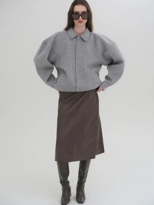 Paneled Faux Leather Skirt, Brown sold by Source Unknown