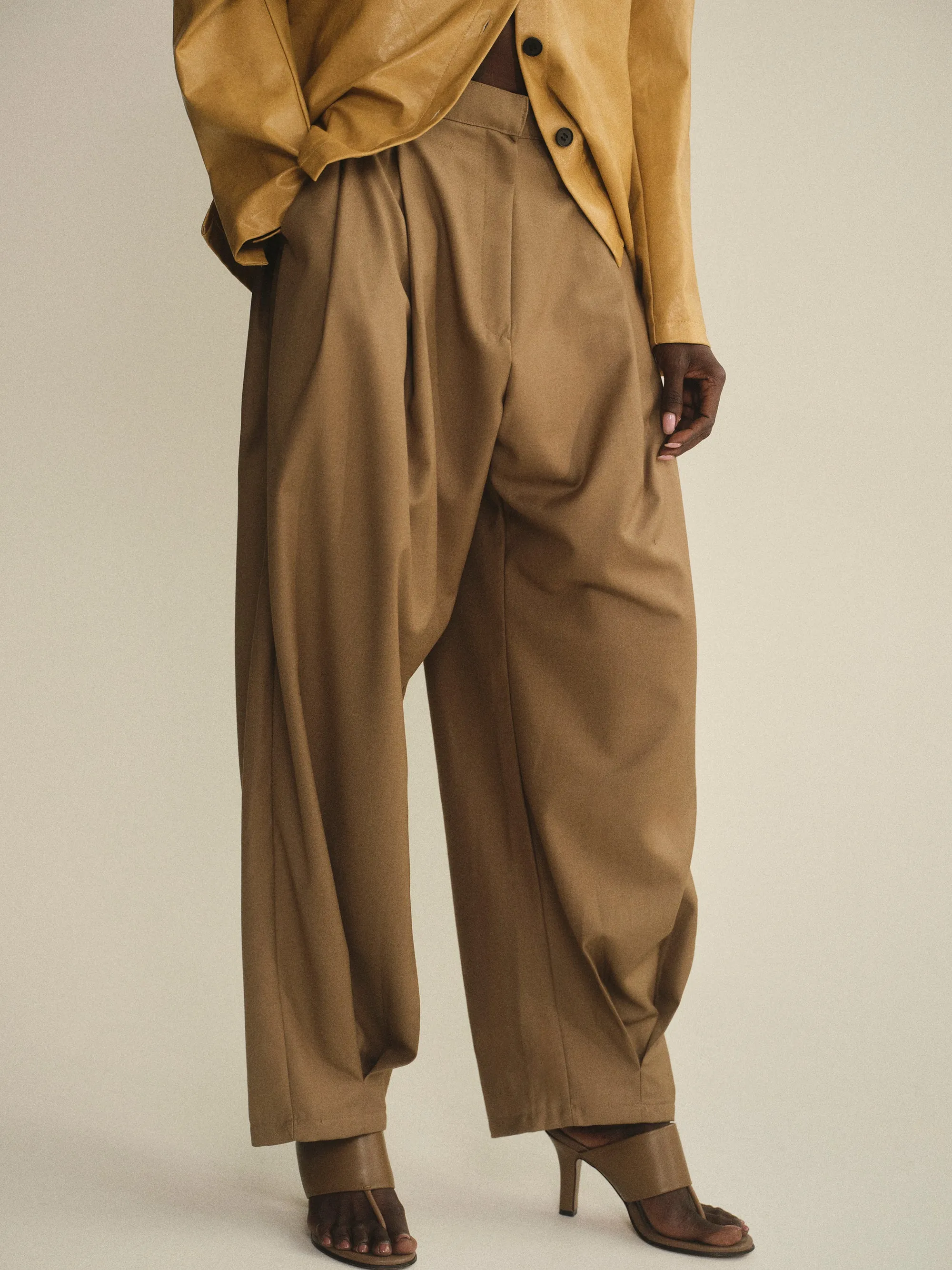Ankle Pleat Trousers, Beige sold by Source Unknown