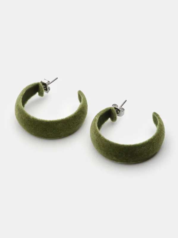 Flocked Slim Hoop Earrings, Green made by Source Unknown