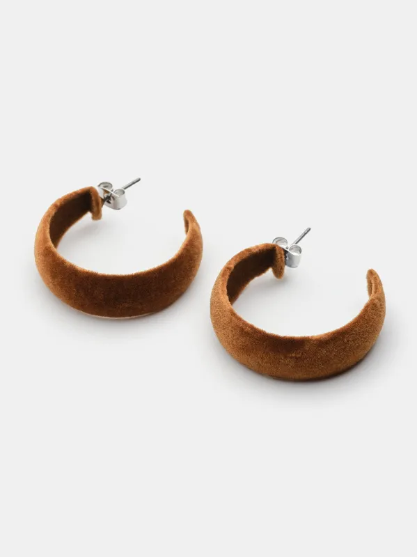 Flocked Slim Hoop Earrings, Camel made by Source Unknown