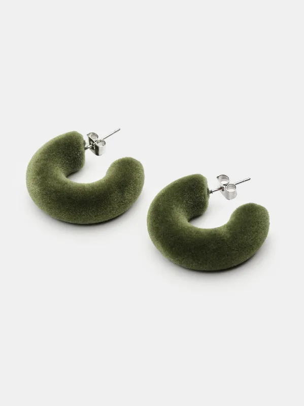 Flocked Hoop Earrings, Green made by Source Unknown