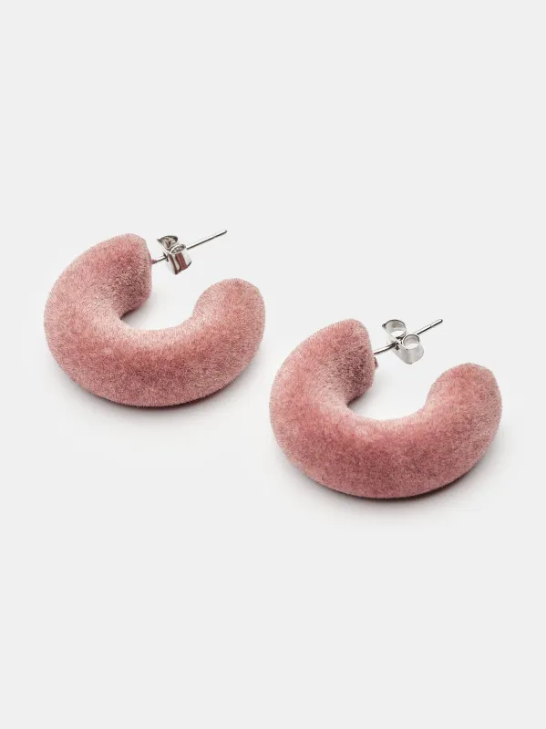 Flocked Hoop Earrings, Pink made by Source Unknown