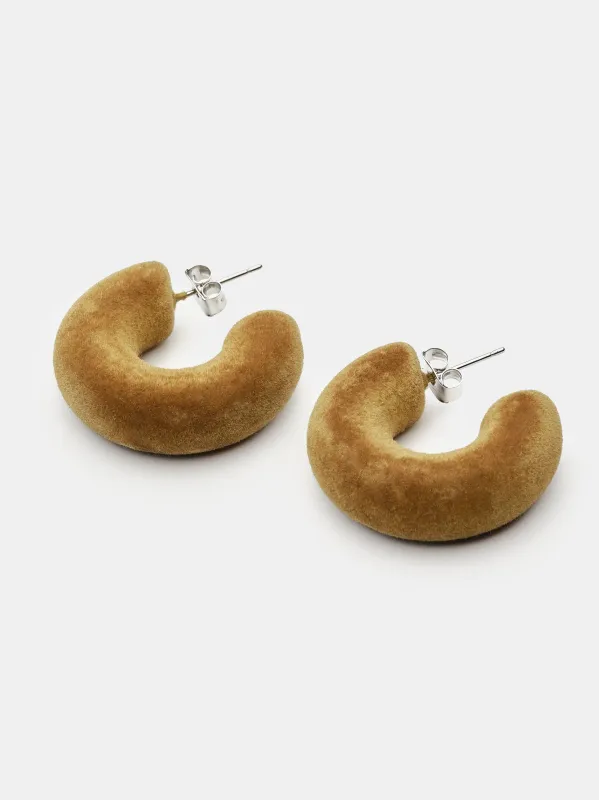 Flocked Hoop Earrings, Camel sold by Source Unknown