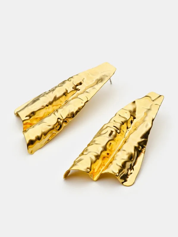 Crumpled Fan Earrings, Gold sold by Source Unknown