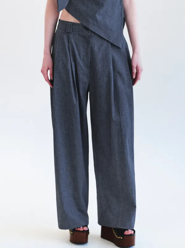 Elvana Pleated Pants, Blue sold by Source Unknown