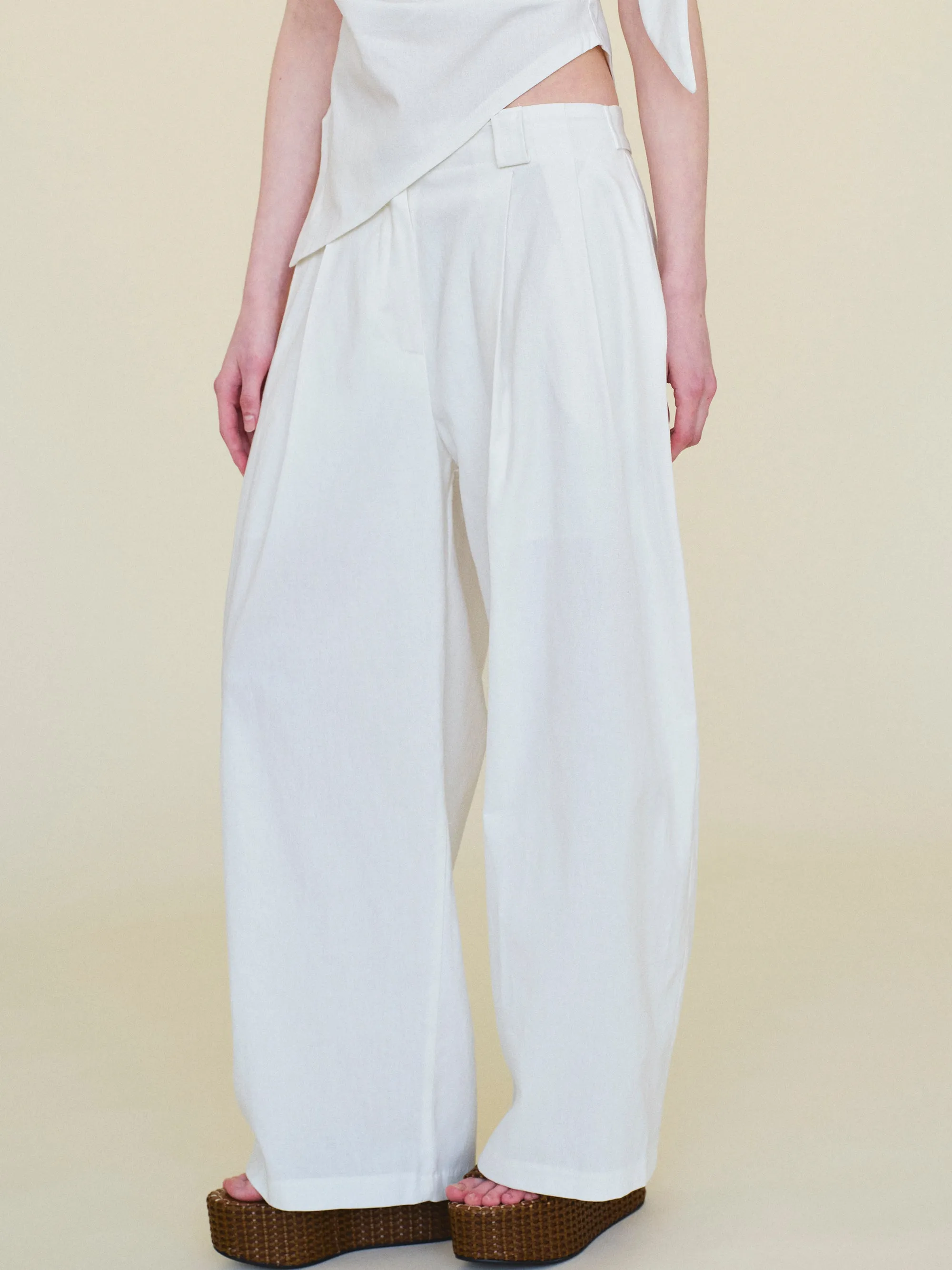 Elvana Pleated Pants, White sold by Source Unknown