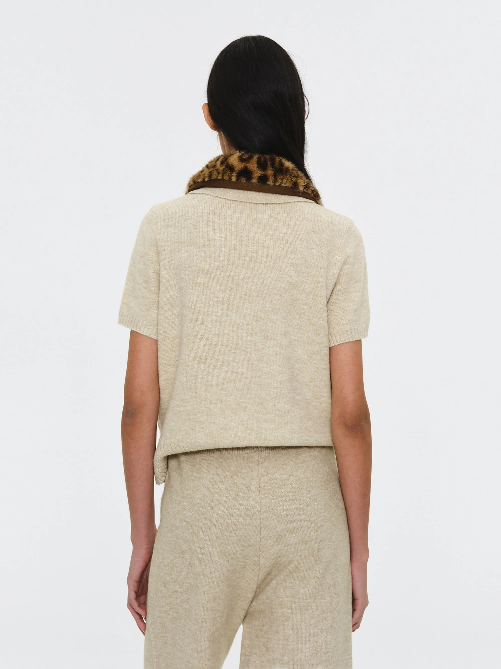 Faux-Fur Collar Knit Top, Beige sold by Source Unknown product image thumbnail 4