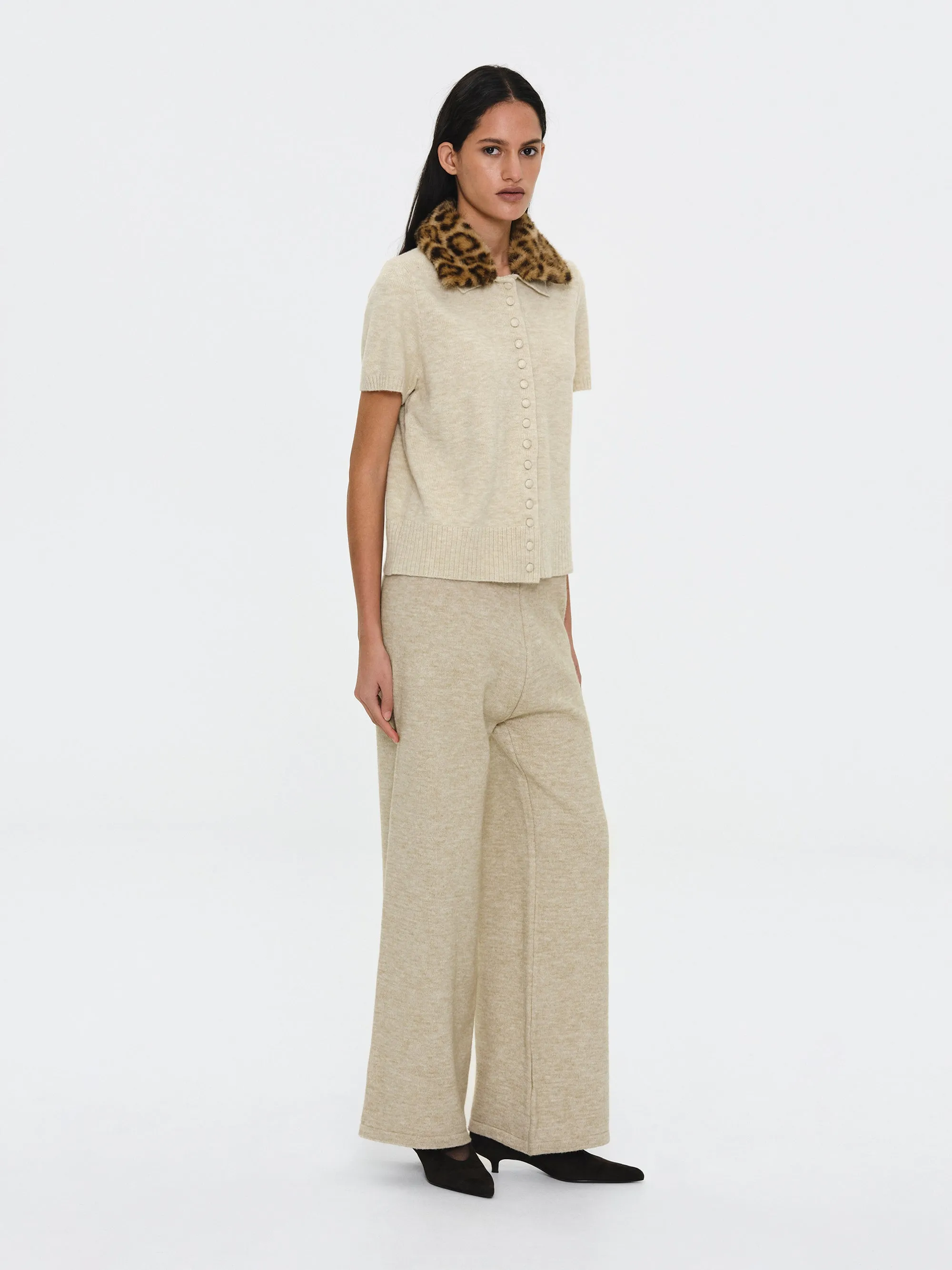 Faux-Fur Collar Knit Top, Beige sold by Source Unknown product image thumbnail 5