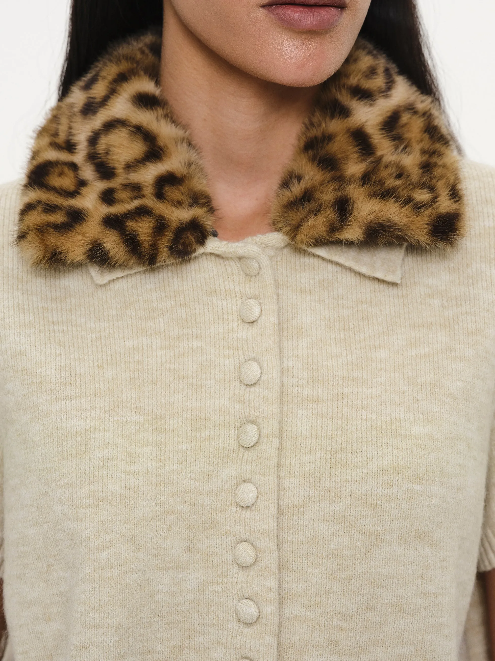 Faux-Fur Collar Knit Top, Beige sold by Source Unknown product image thumbnail 2