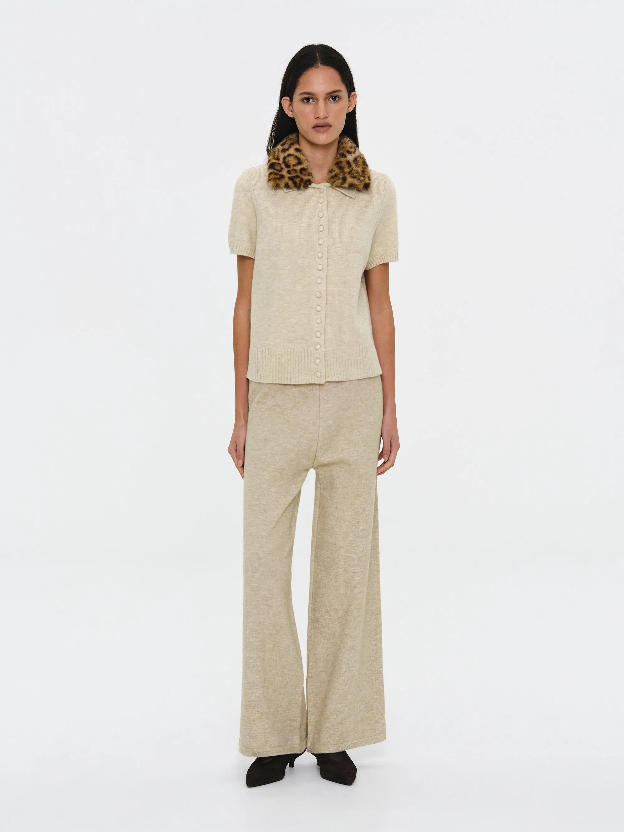 Faux-Fur Collar Knit Top, Beige sold by Source Unknown product image thumbnail 3