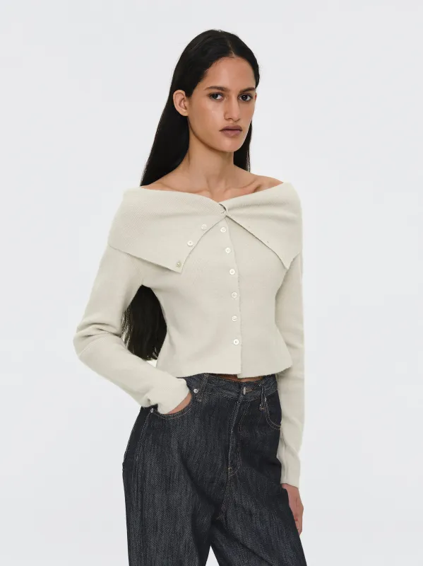 Foldover Button Knit Top, Ivory made by Source Unknown