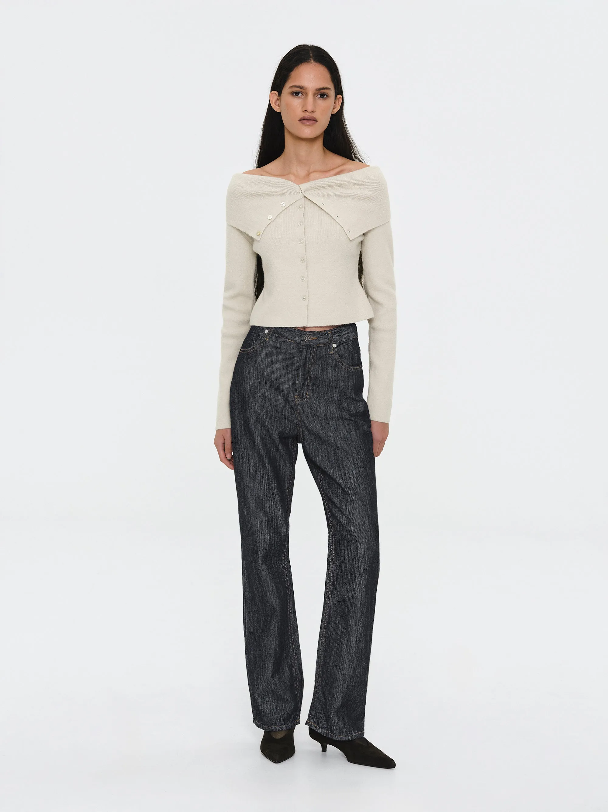 Foldover Button Knit Top, Ivory sold by Source Unknown product image thumbnail 4