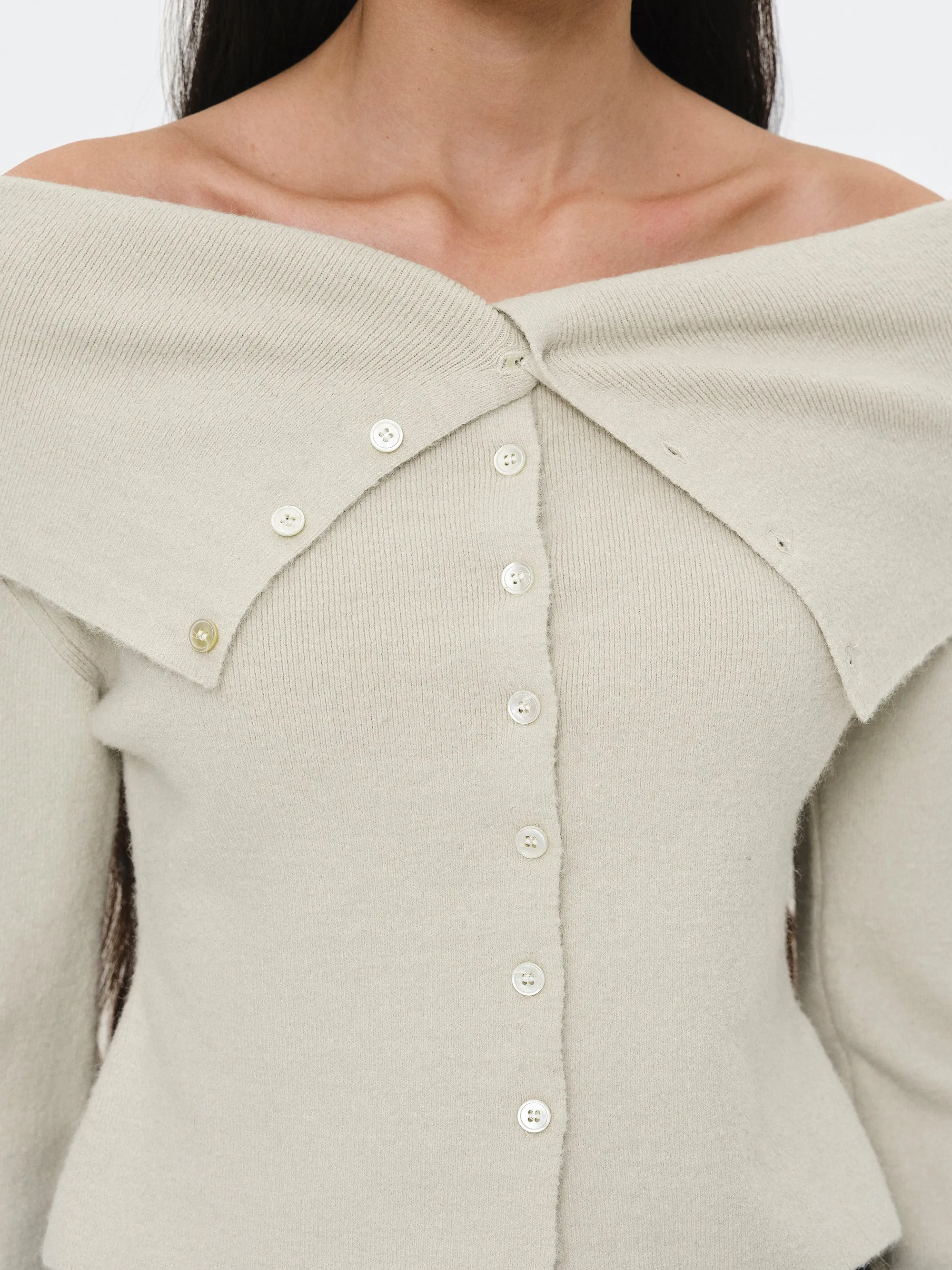 Foldover Button Knit Top, Ivory sold by Source Unknown product image thumbnail 2