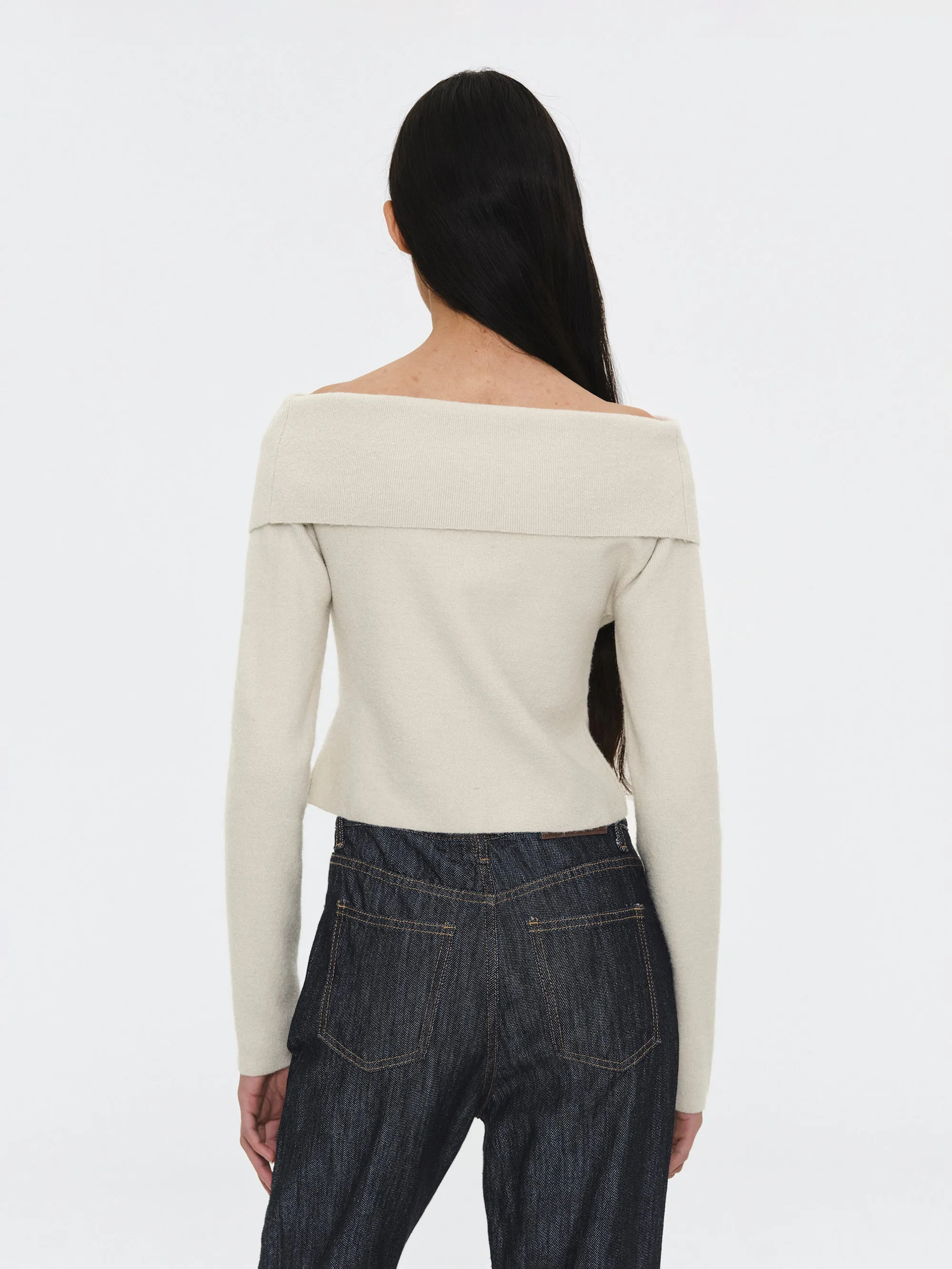 Foldover Button Knit Top, Ivory sold by Source Unknown product image thumbnail 5