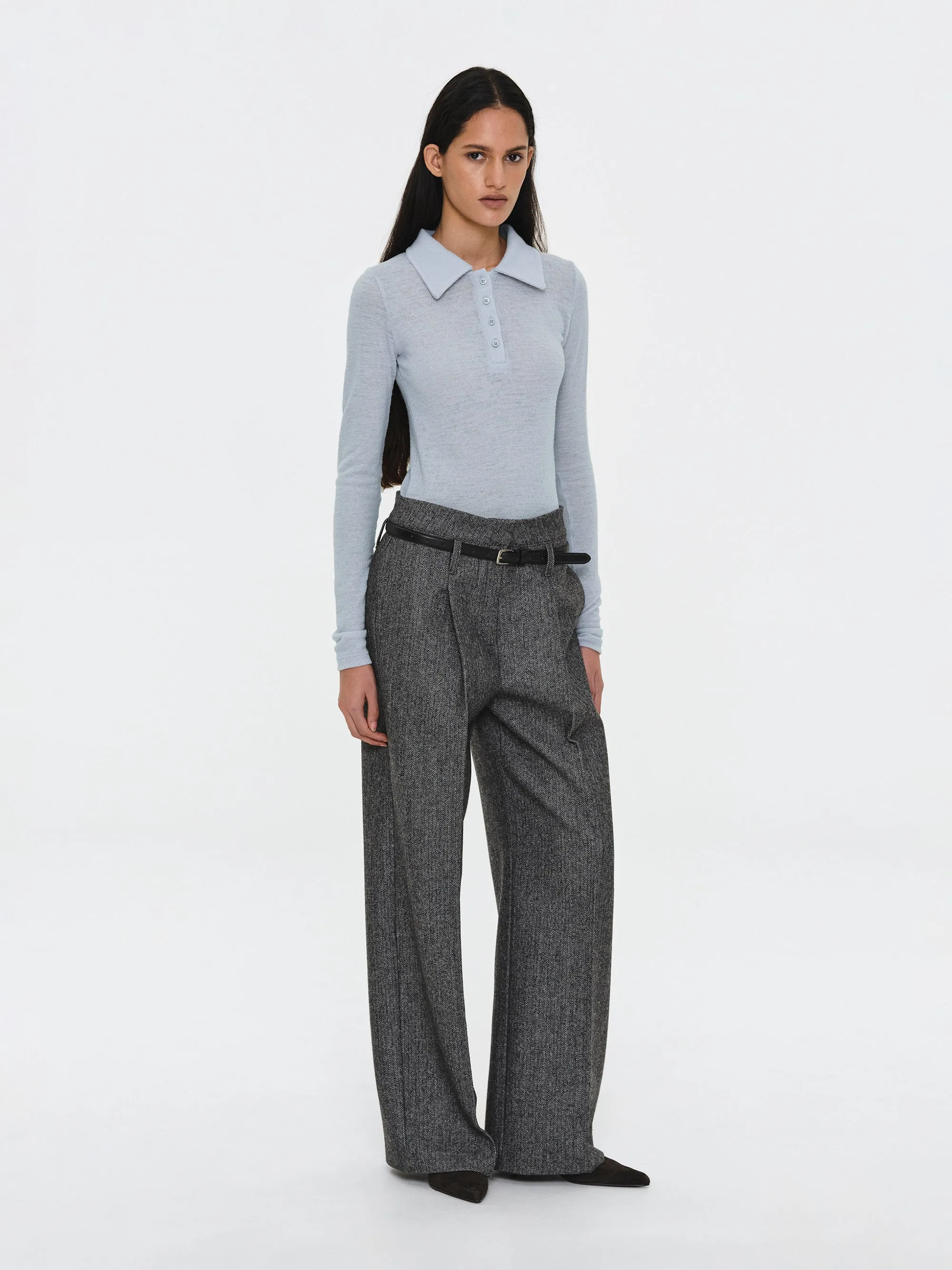 Belted Herringbone Trousers, Black sold by Source Unknown product image thumbnail 2