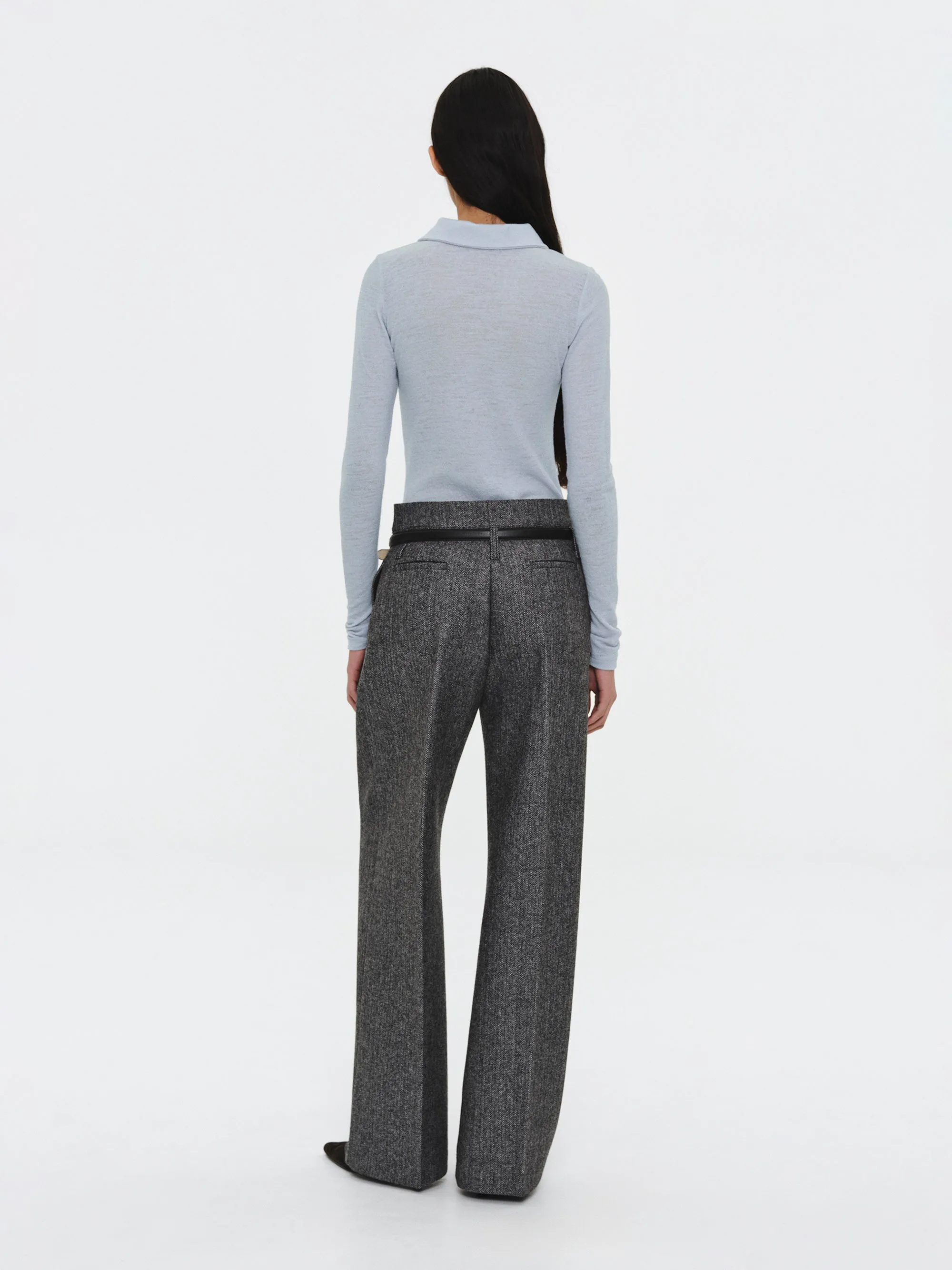 Belted Herringbone Trousers, Black sold by Source Unknown product image thumbnail 4