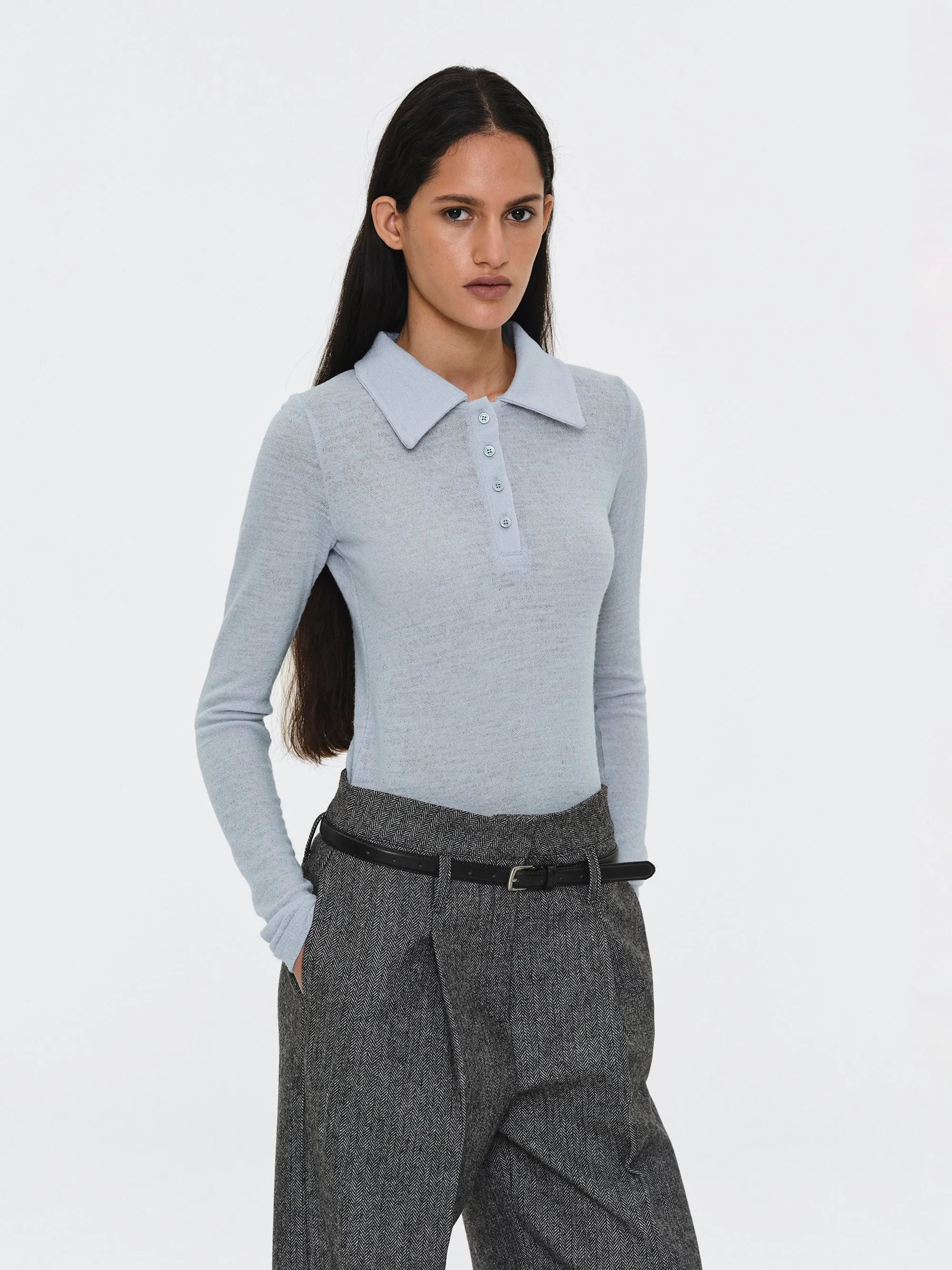 Semi-Sheer Wool Polo, Pale Blue sold by Source Unknown product image thumbnail 3