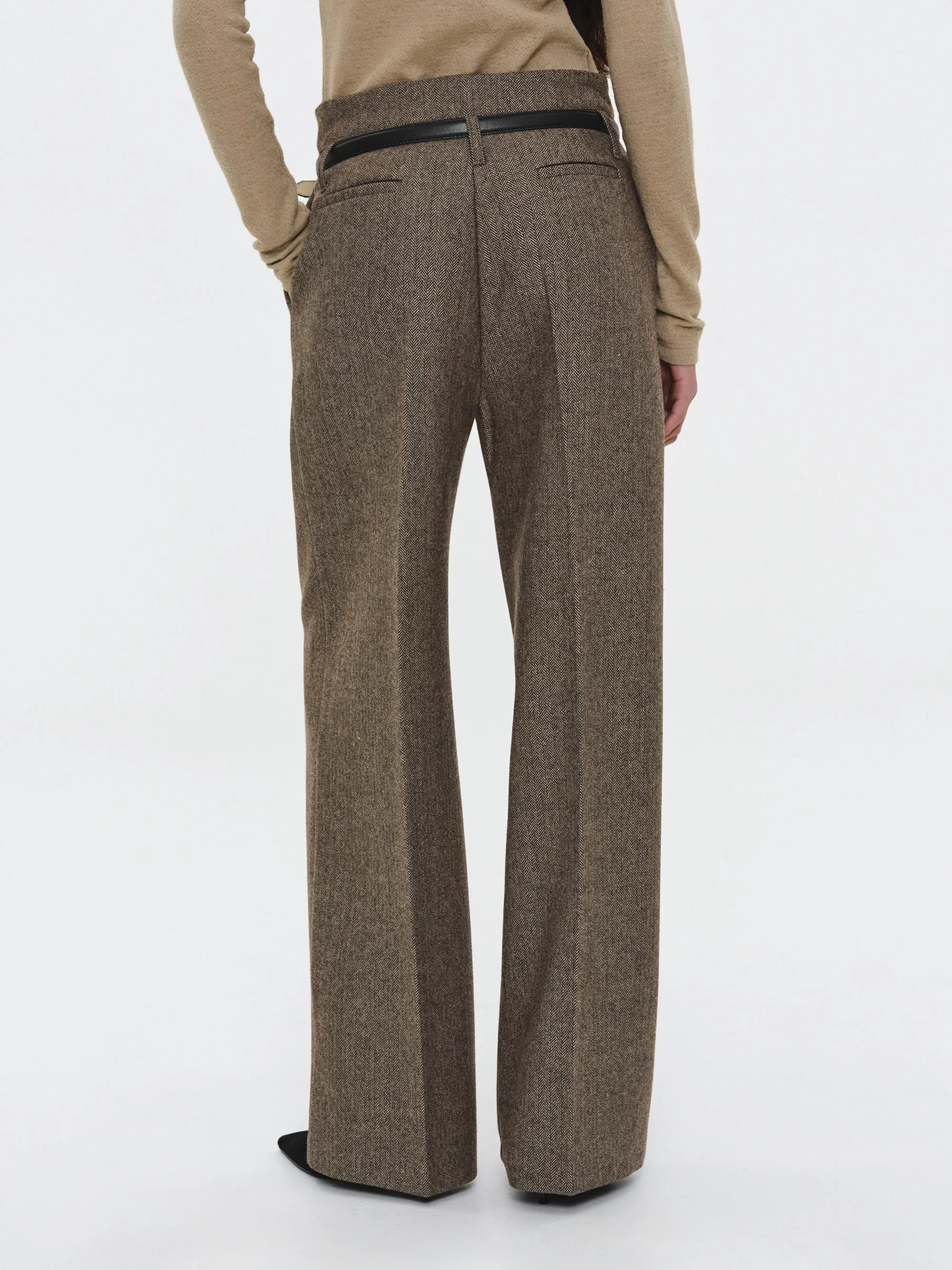 Belted Herringbone Trousers, Brown sold by Source Unknown product image thumbnail 3
