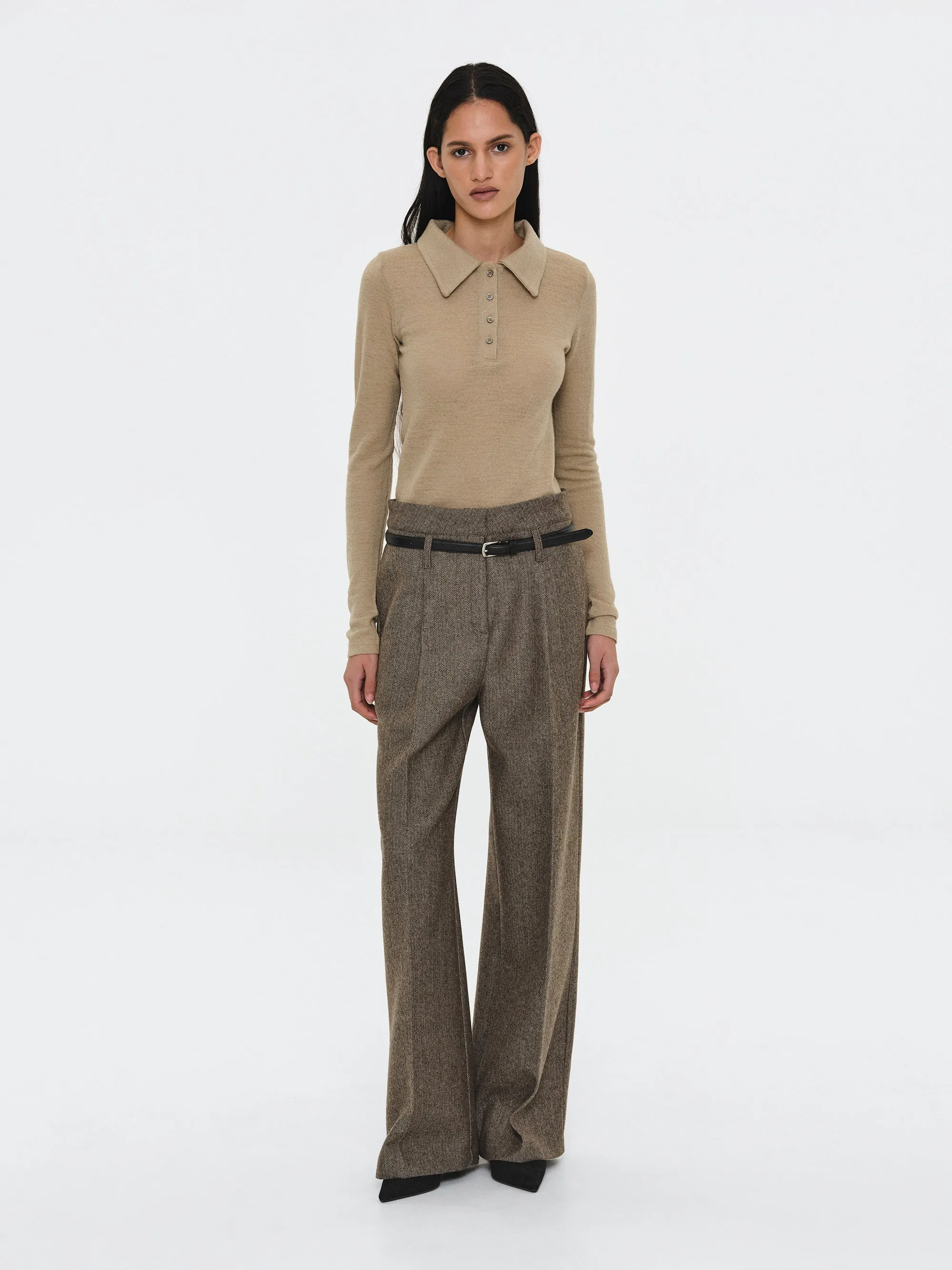 Belted Herringbone Trousers, Brown sold by Source Unknown product image thumbnail 4