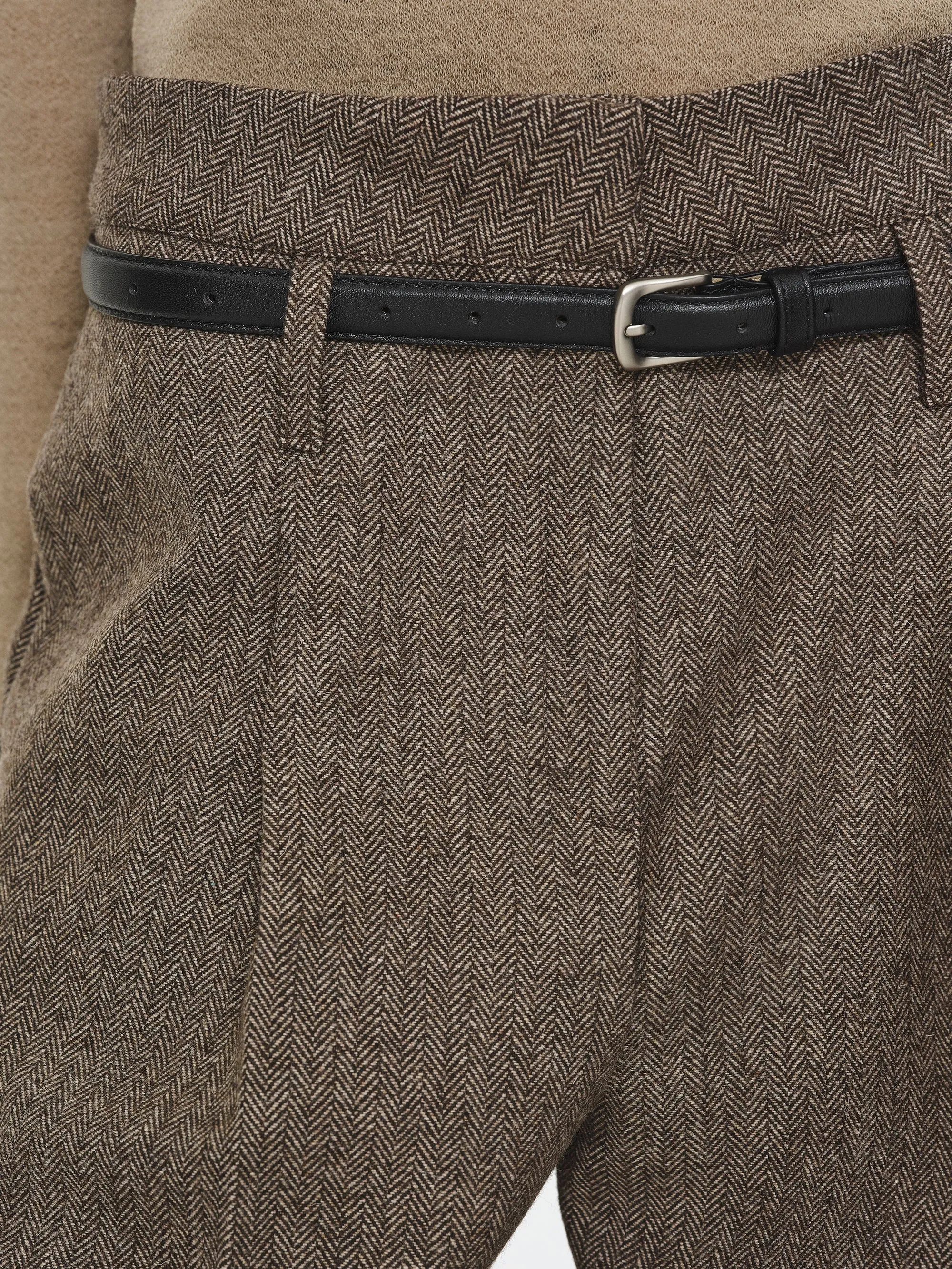Belted Herringbone Trousers, Brown sold by Source Unknown product image thumbnail 2