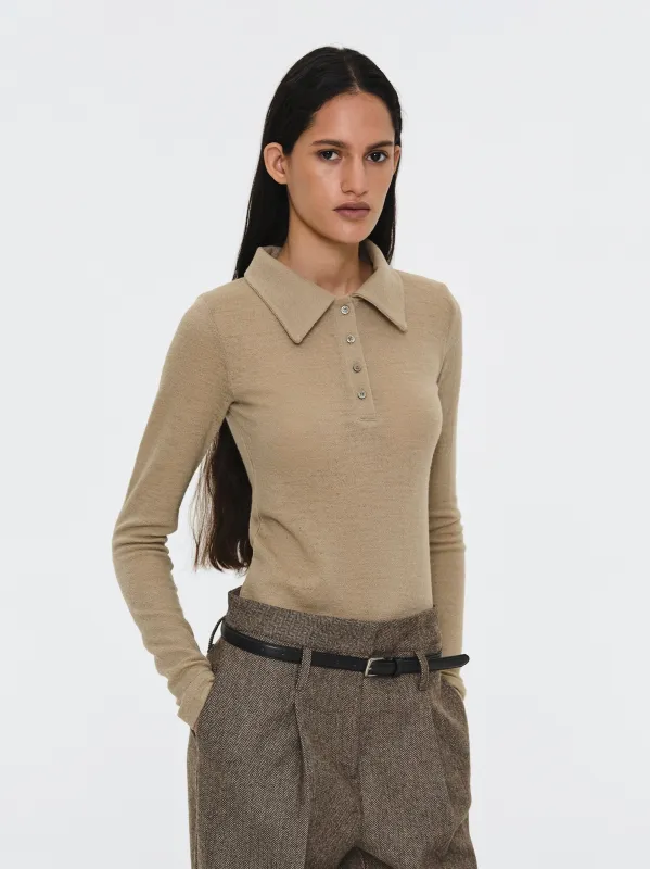 Semi-Sheer Wool Polo, Beige sold by Source Unknown