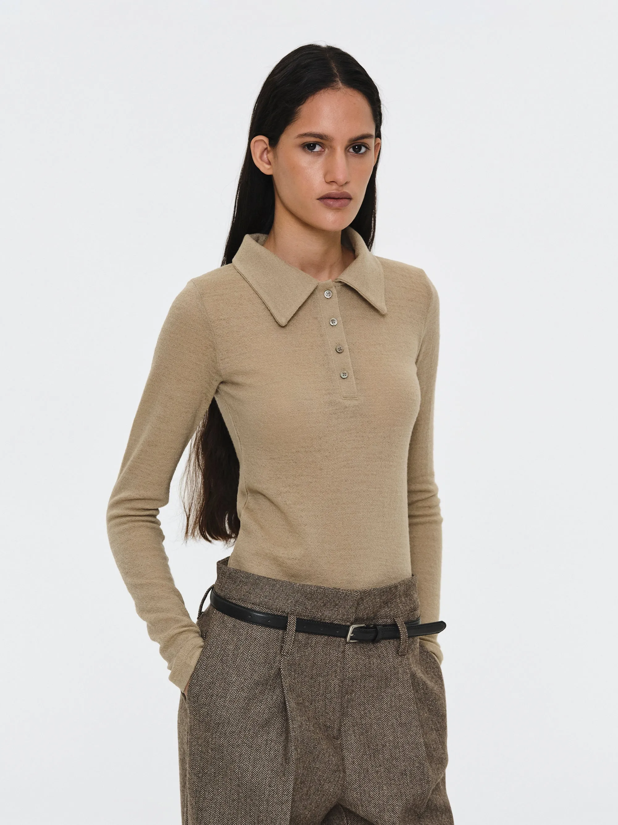 Semi-Sheer Wool Polo, Beige sold by Source Unknown