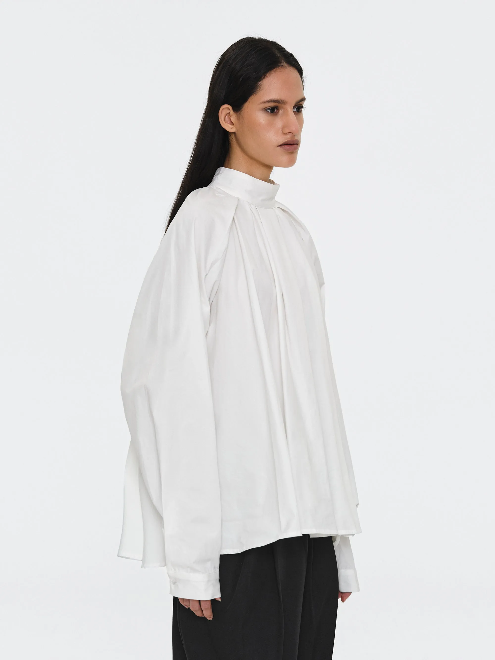 Gathered Poplin Blouse, White sold by Source Unknown product image thumbnail 4