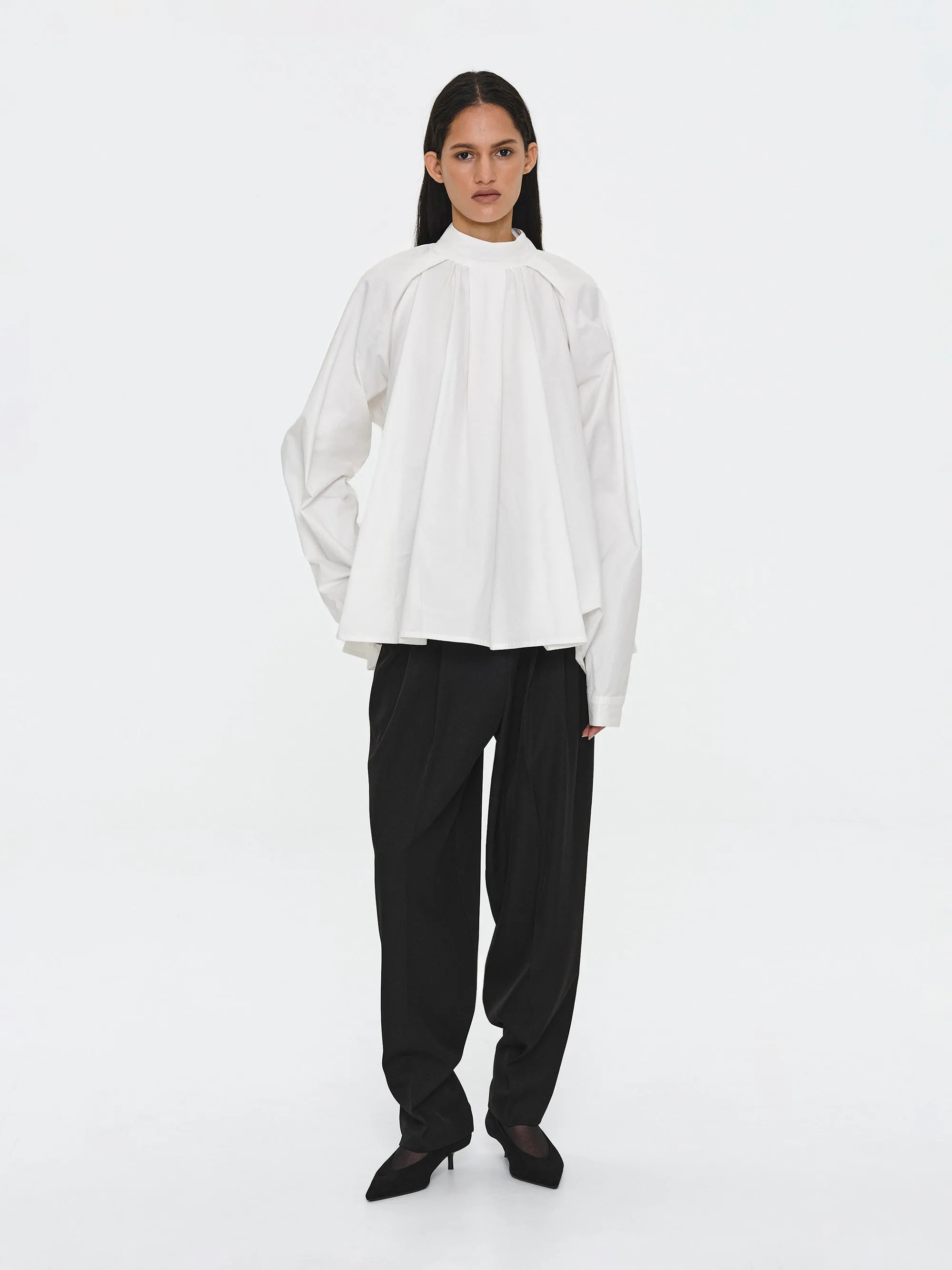 Gathered Poplin Blouse, White sold by Source Unknown product image thumbnail 3