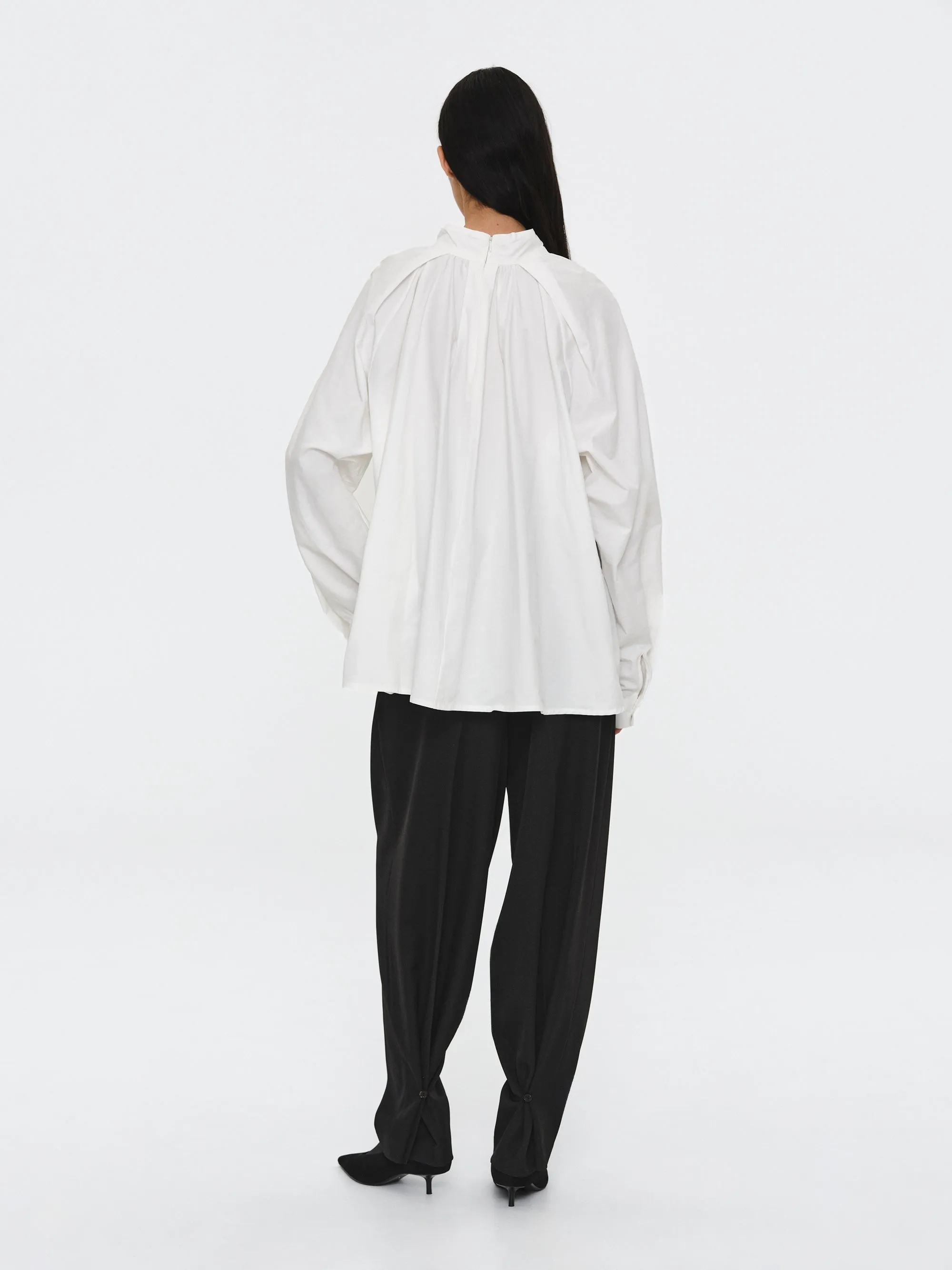 Gathered Poplin Blouse, White sold by Source Unknown product image thumbnail 5