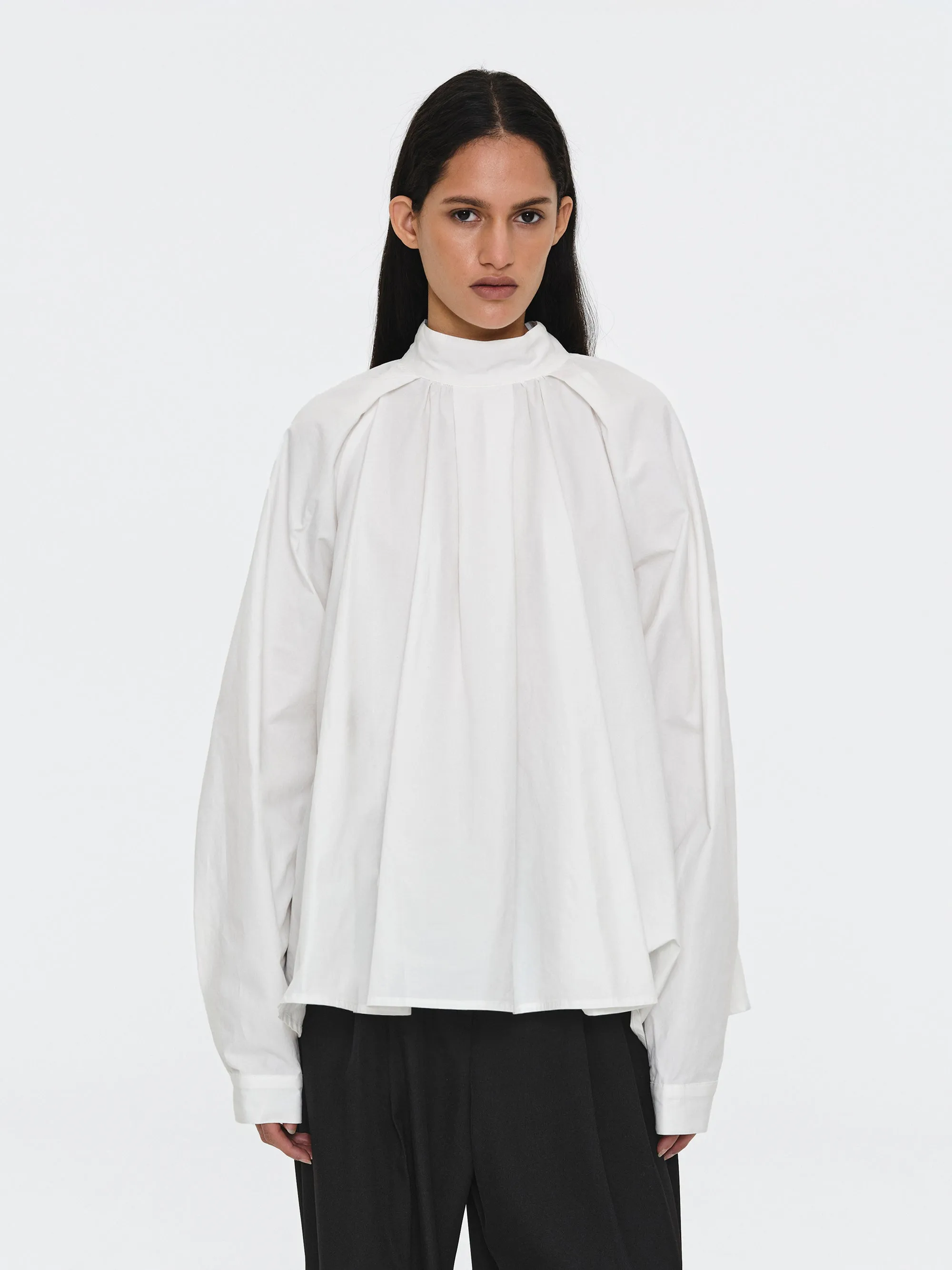 Gathered Poplin Blouse, White sold by Source Unknown product image thumbnail 2