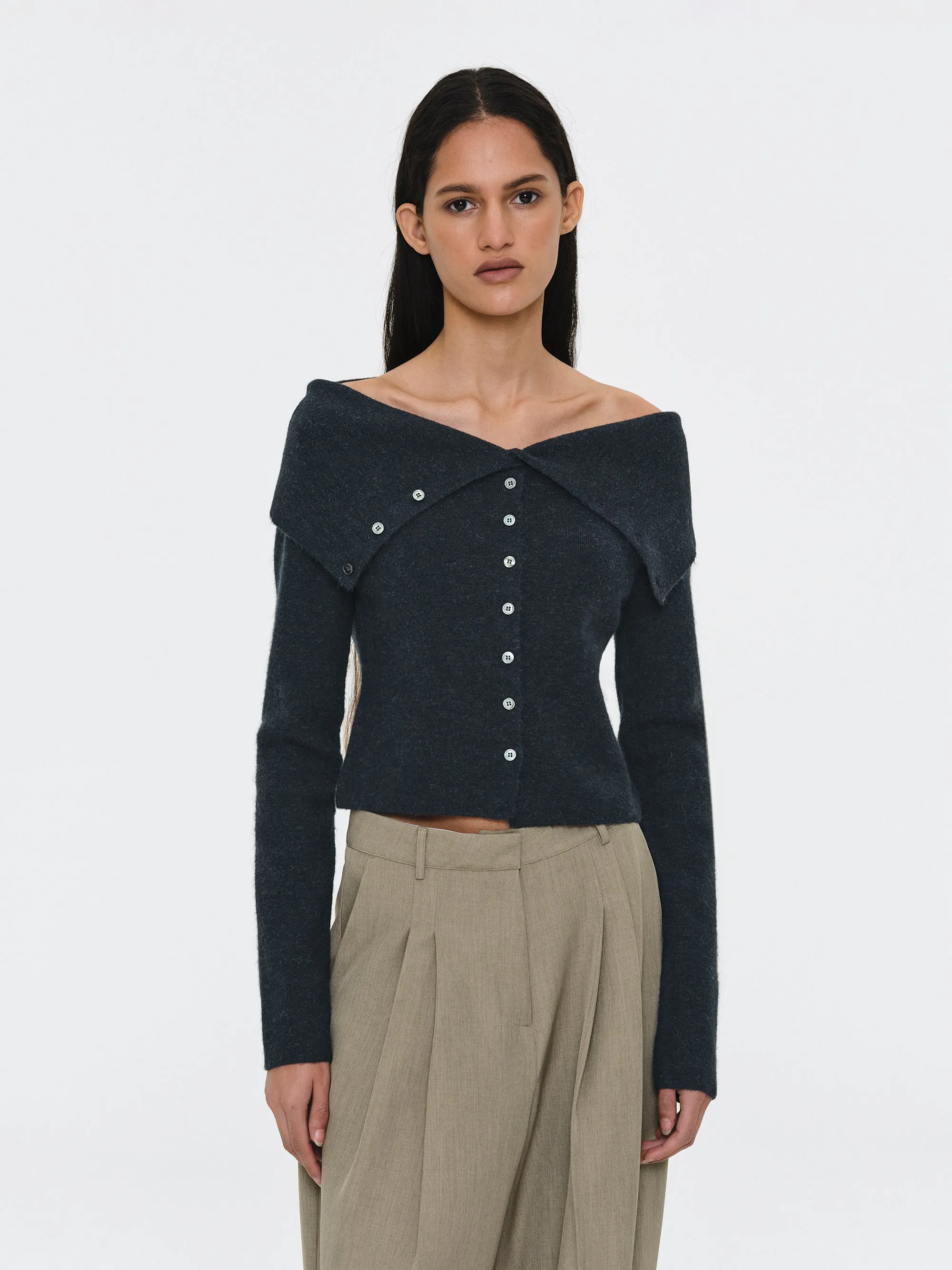 Foldover Button Knit Top, Navy sold by Source Unknown product image thumbnail 3