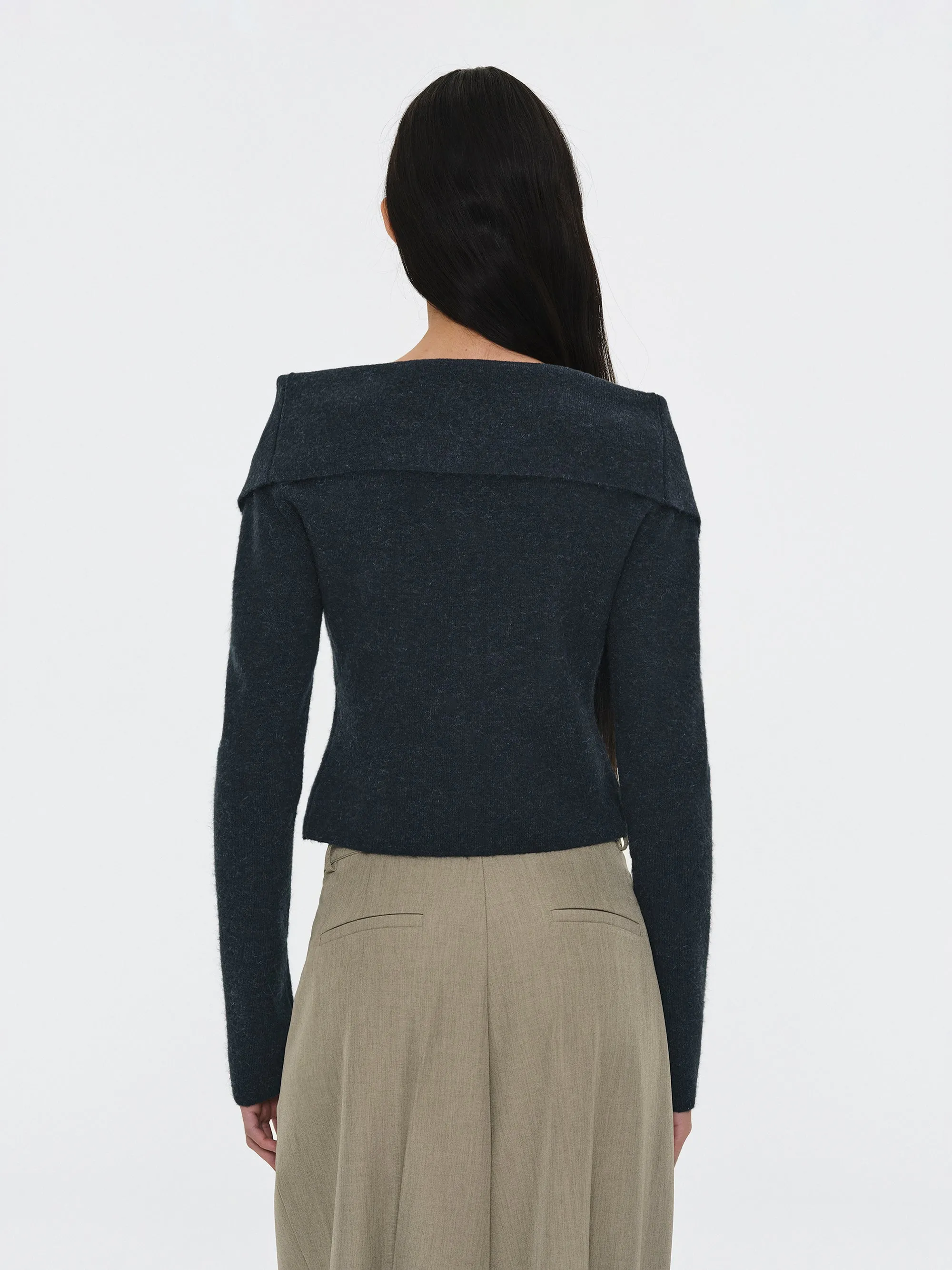 Foldover Button Knit Top, Navy sold by Source Unknown product image thumbnail 2