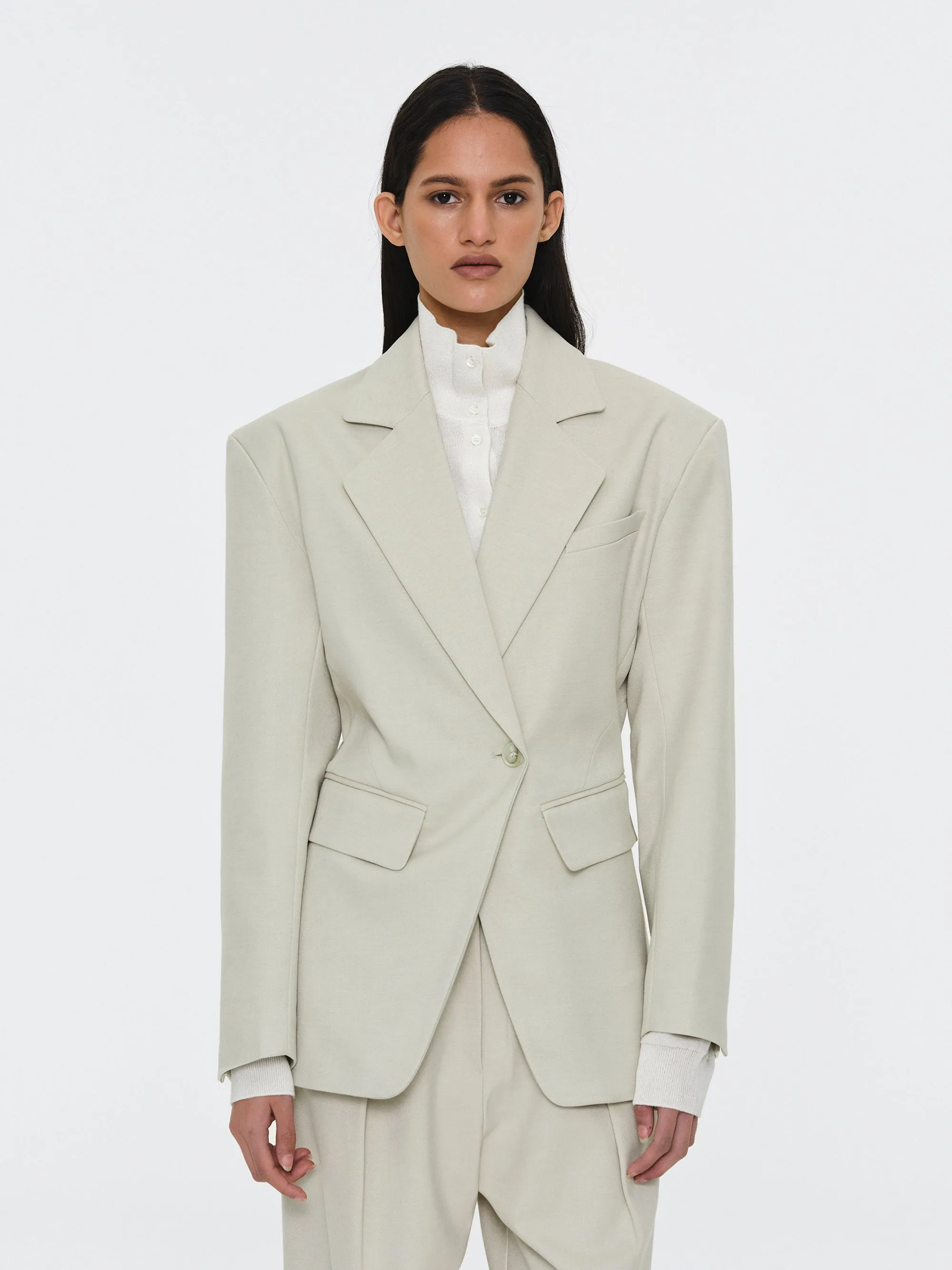 Cinched Suit Blazer, Ivory sold by Source Unknown