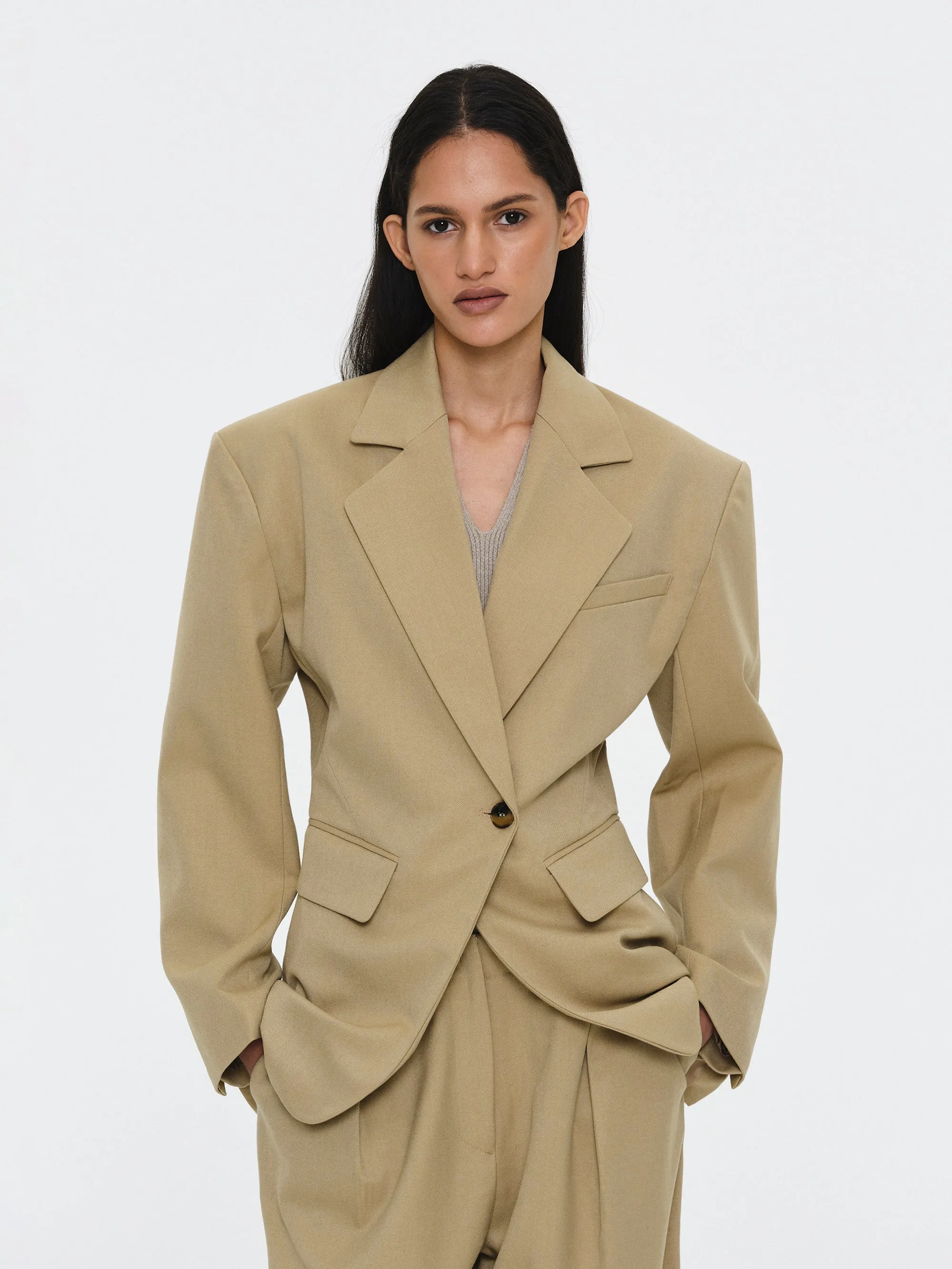 Cinched Suit Blazer, Beige sold by Source Unknown product image thumbnail 3