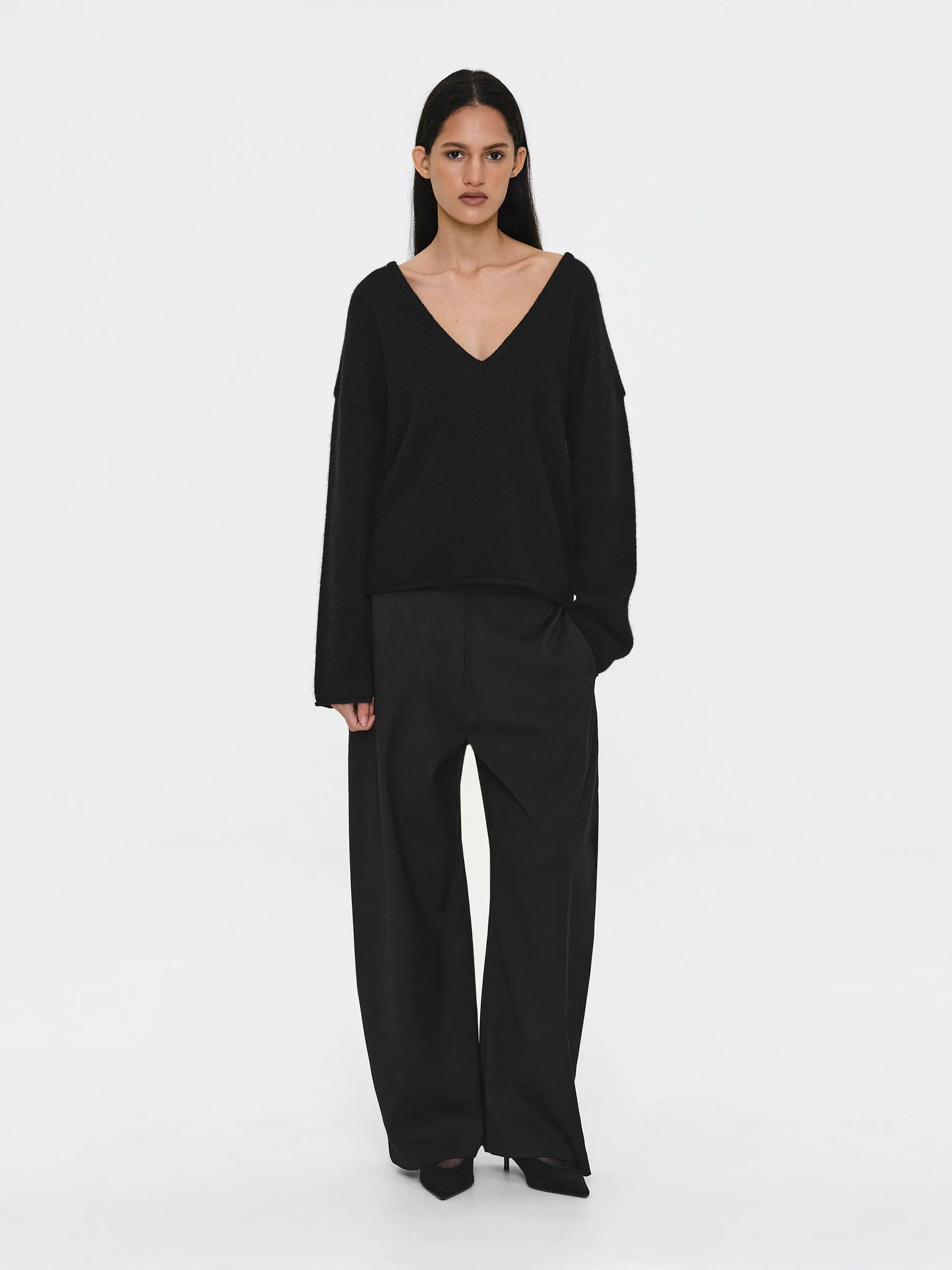 Brushed V-Neck Pullover, Black sold by Source Unknown product image thumbnail 4