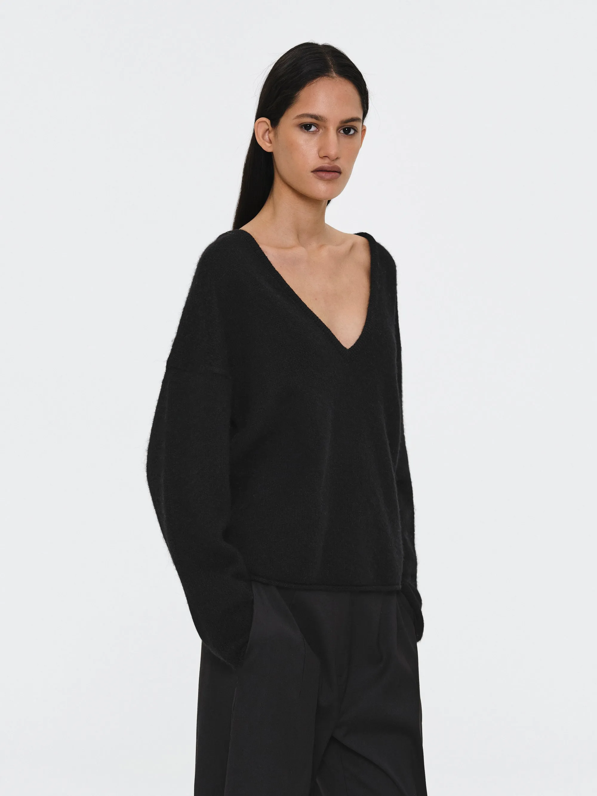 Brushed V-Neck Pullover, Black sold by Source Unknown product image thumbnail 3