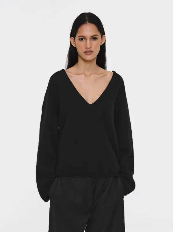 Brushed V-Neck Pullover, Black sold by Source Unknown