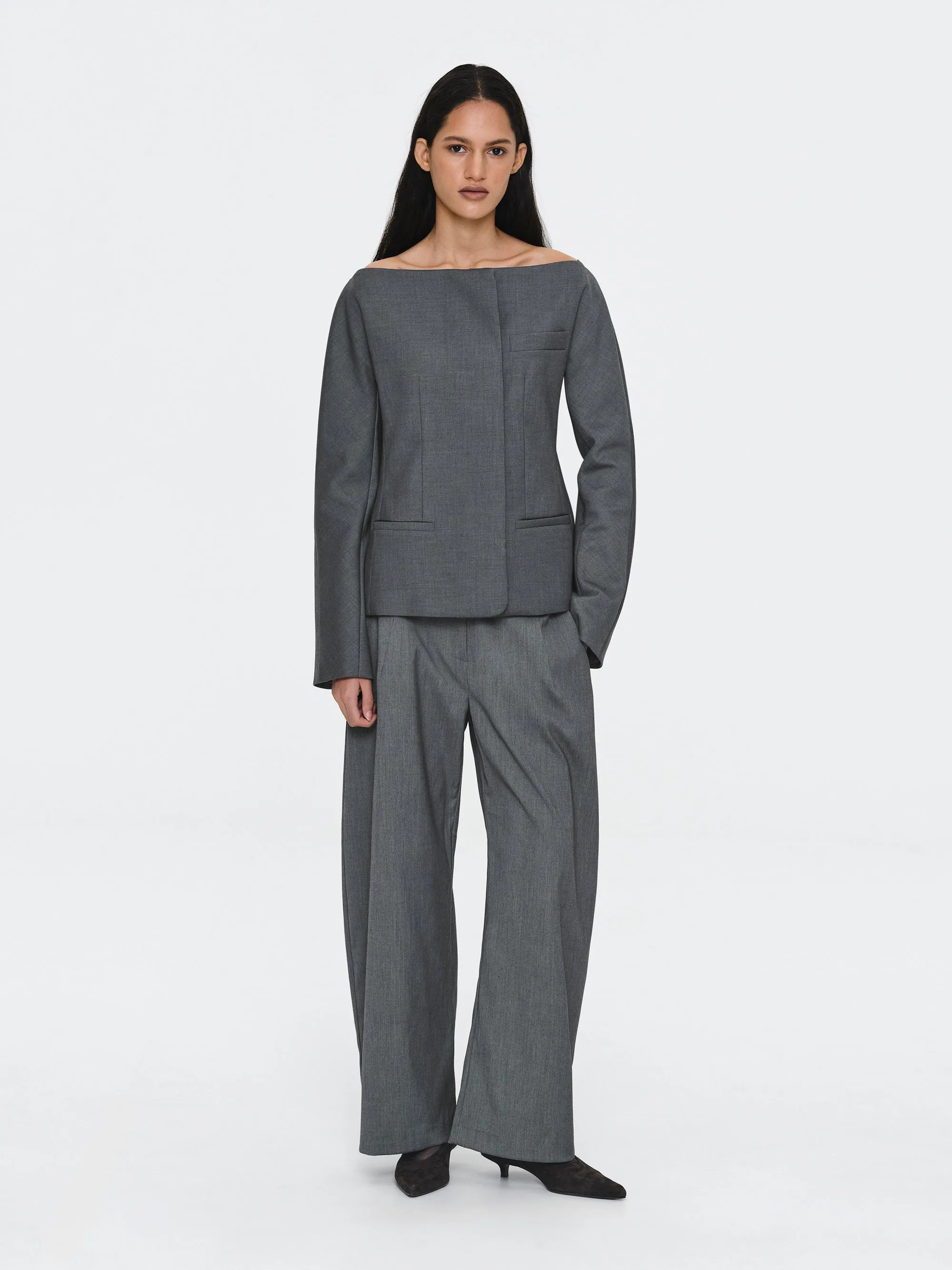 Open Neck Blazer, Charcoal sold by Source Unknown product image thumbnail 4