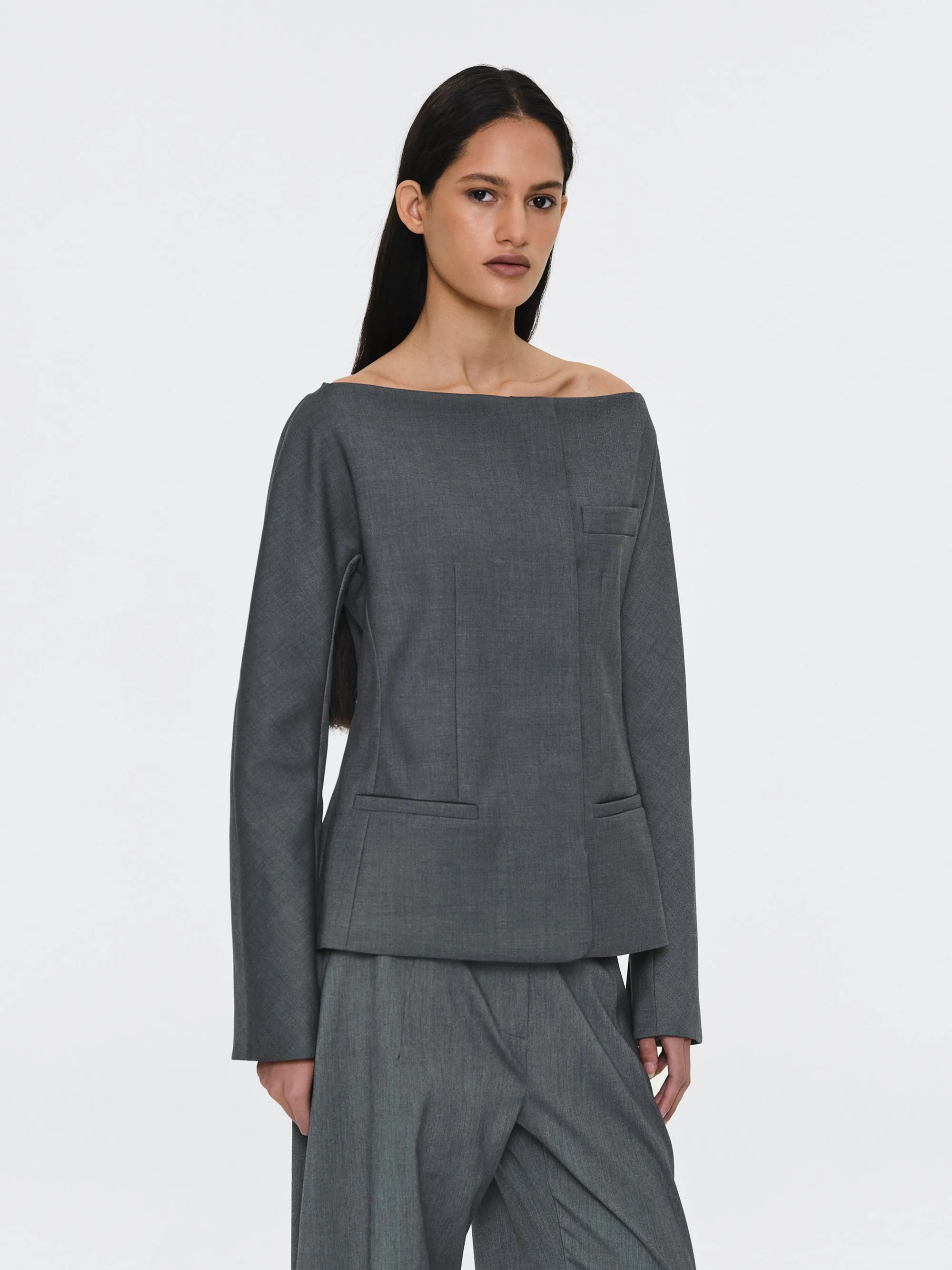 Open Neck Blazer, Charcoal sold by Source Unknown product image thumbnail 3
