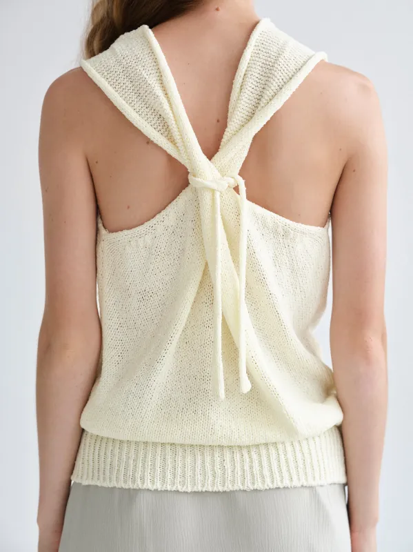Zeren Back Knot Knit Top, Ivory sold by Source Unknown