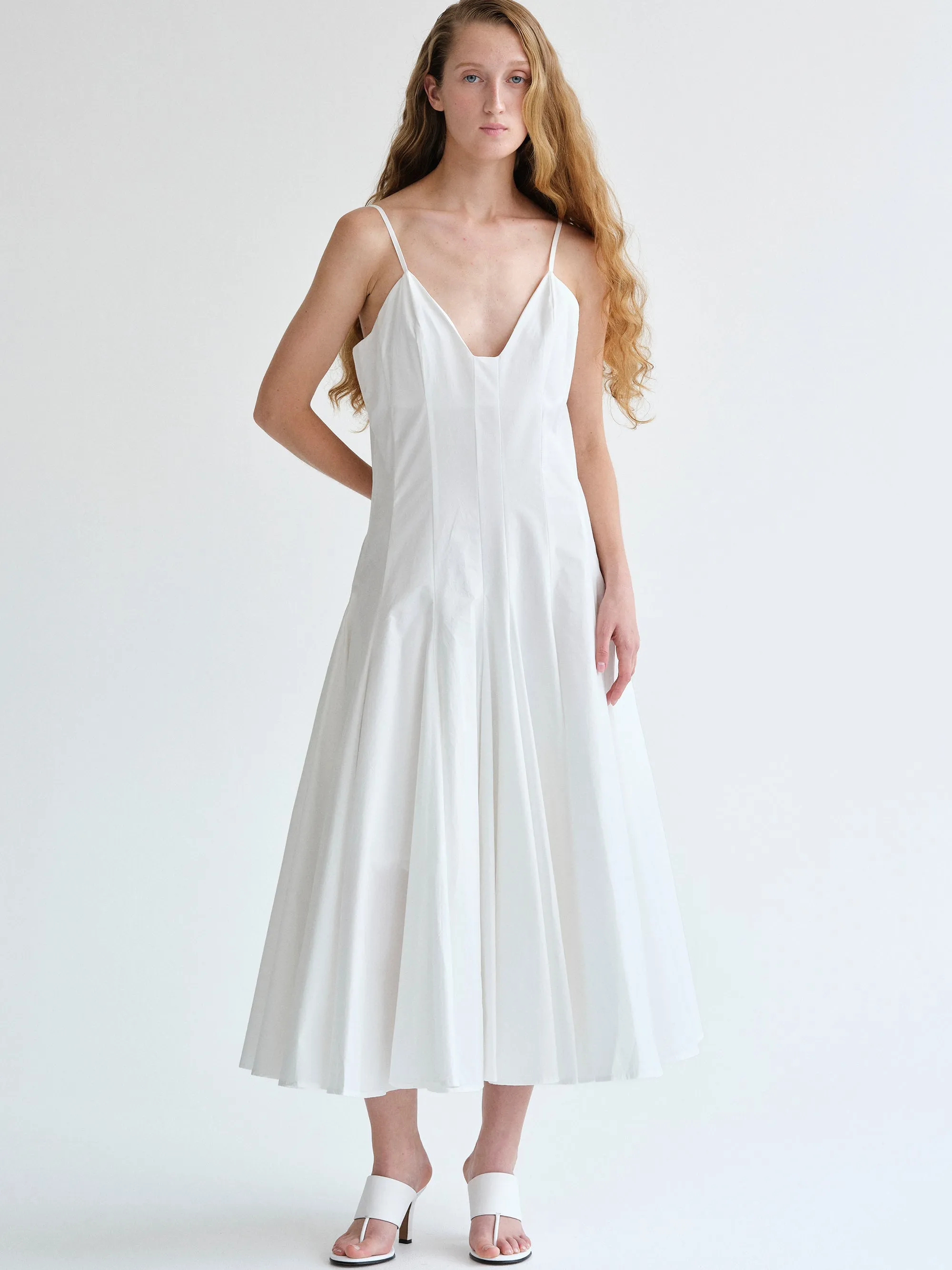 Owen Pleated Strap Dress, White sold by Source Unknown