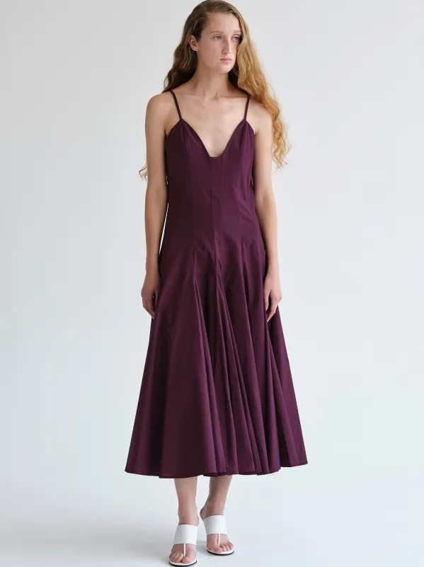Owen Pleated Strap Dress, Wine sold by Source Unknown