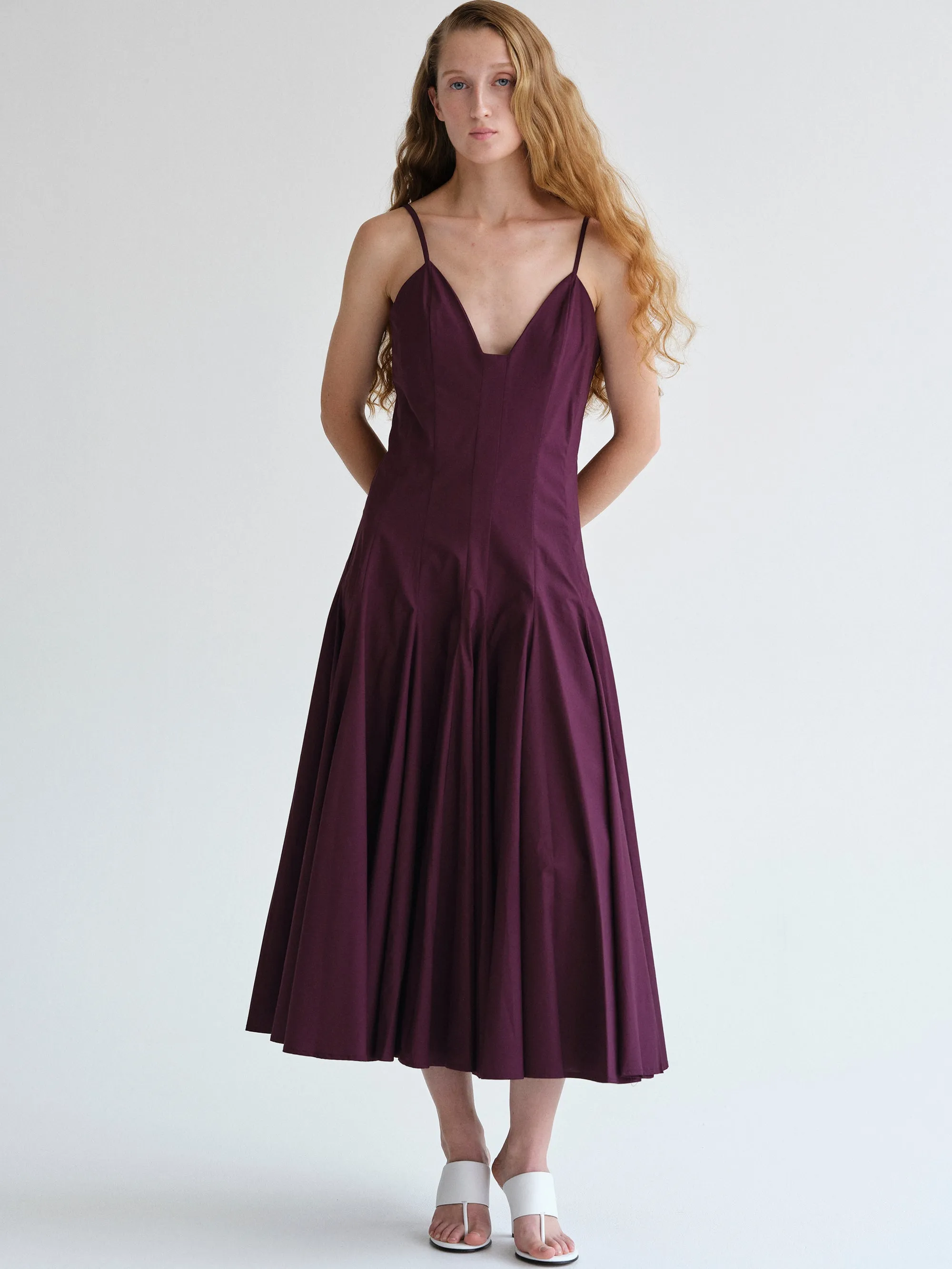 Owen Pleated Strap Dress, Wine sold by Source Unknown product image thumbnail 5