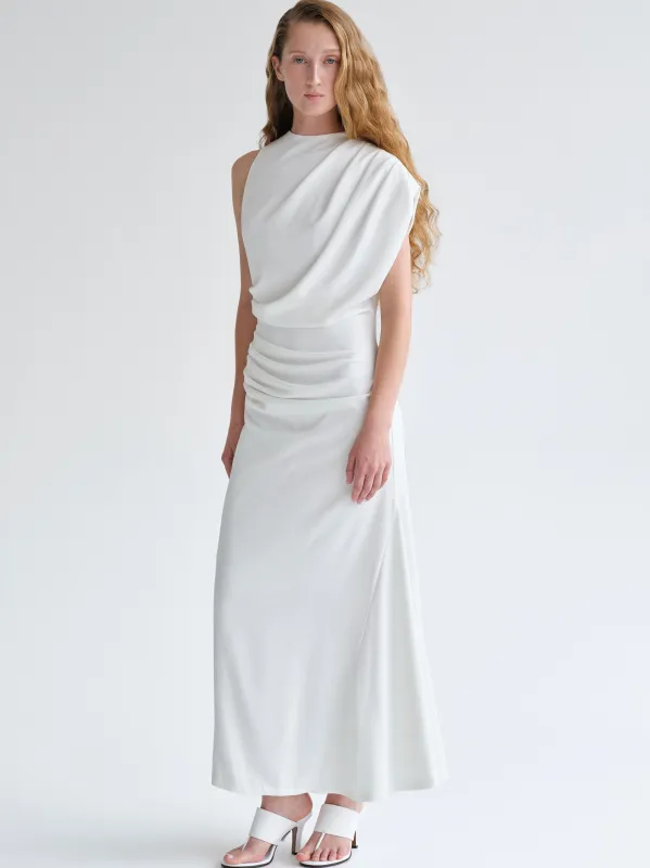 Martu Asymmetric Draped Dress, White sold by Source Unknown