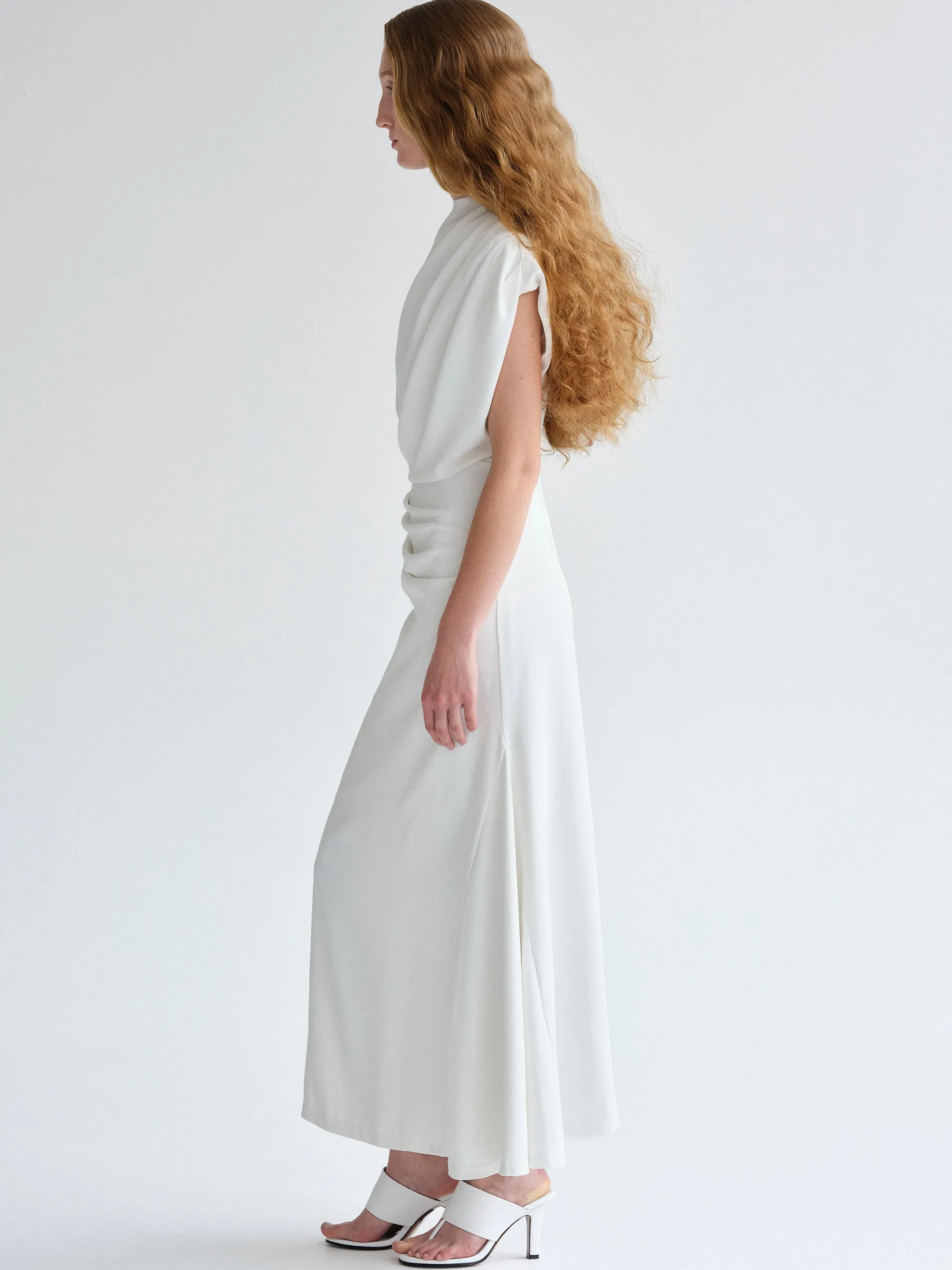 Martu Asymmetric Draped Dress, White sold by Source Unknown product image thumbnail 4
