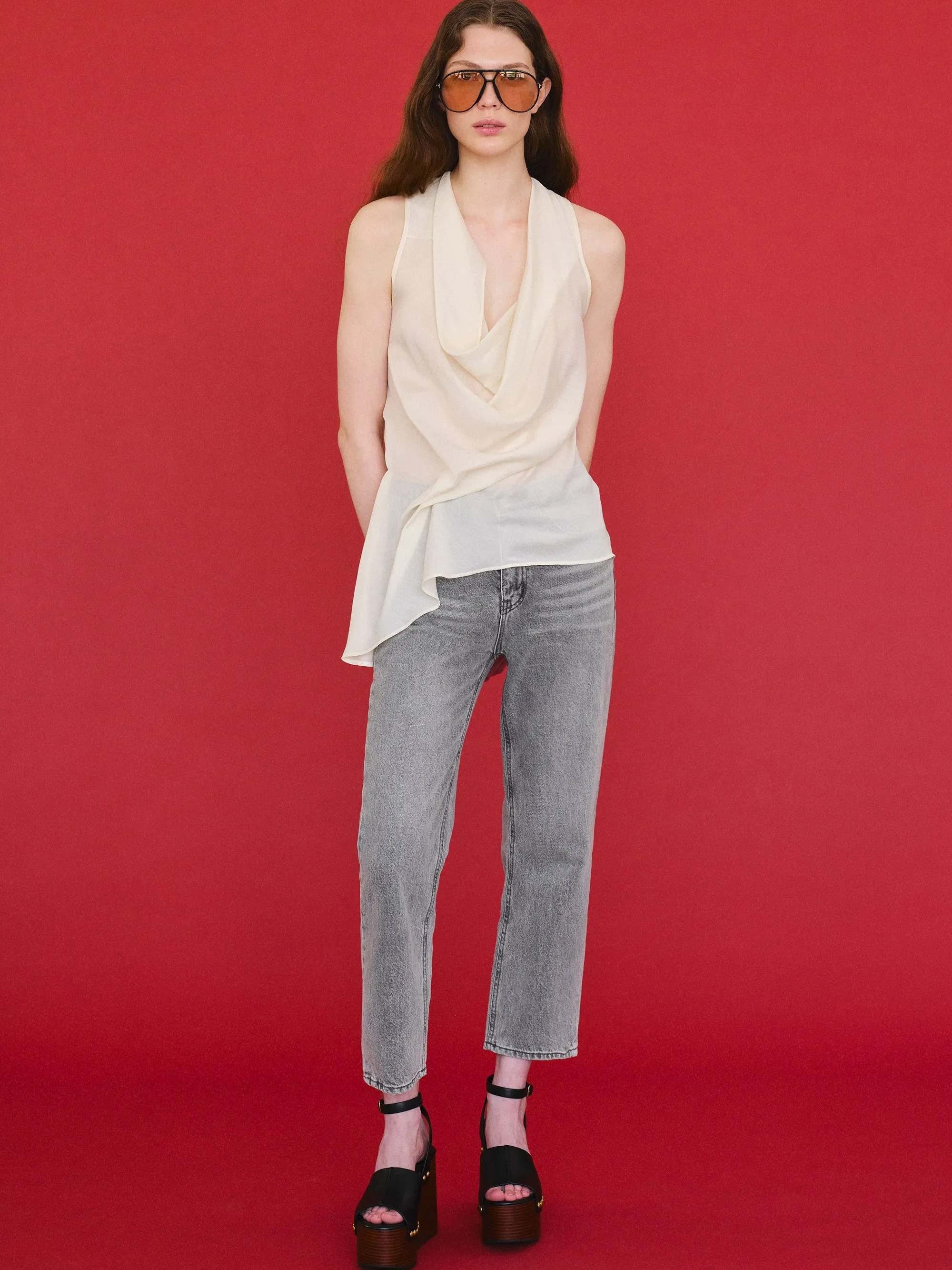 Tomi Asymmetrical Drape Satin Top, Ivory sold by Source Unknown product image thumbnail 3