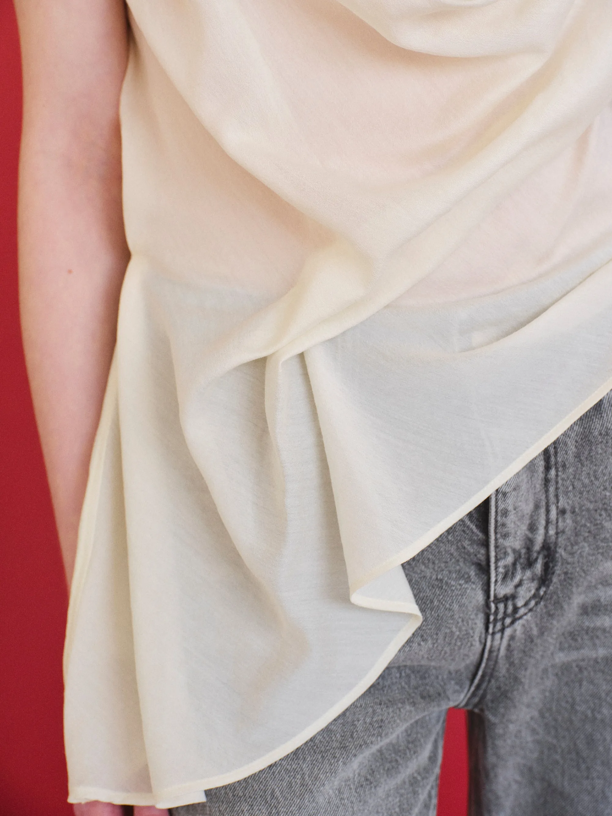 Tomi Asymmetrical Drape Satin Top, Ivory sold by Source Unknown product image thumbnail 4